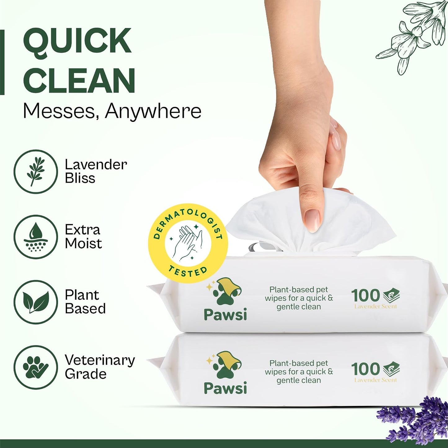 Toallitas hipoalergénicas para mascotas aroma lavanda 200 uds