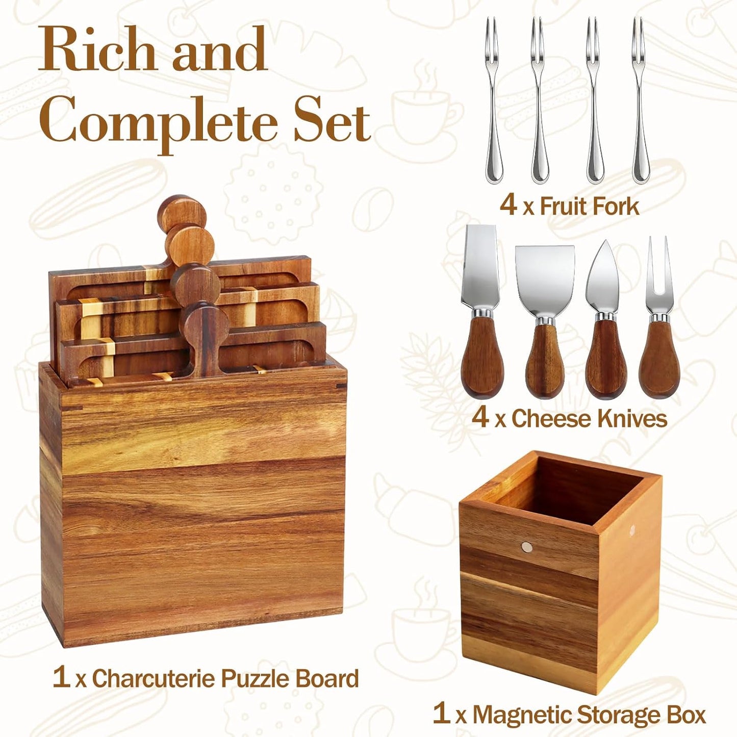 Set 4 Tablas Madera Acacia con Soporte Magnético