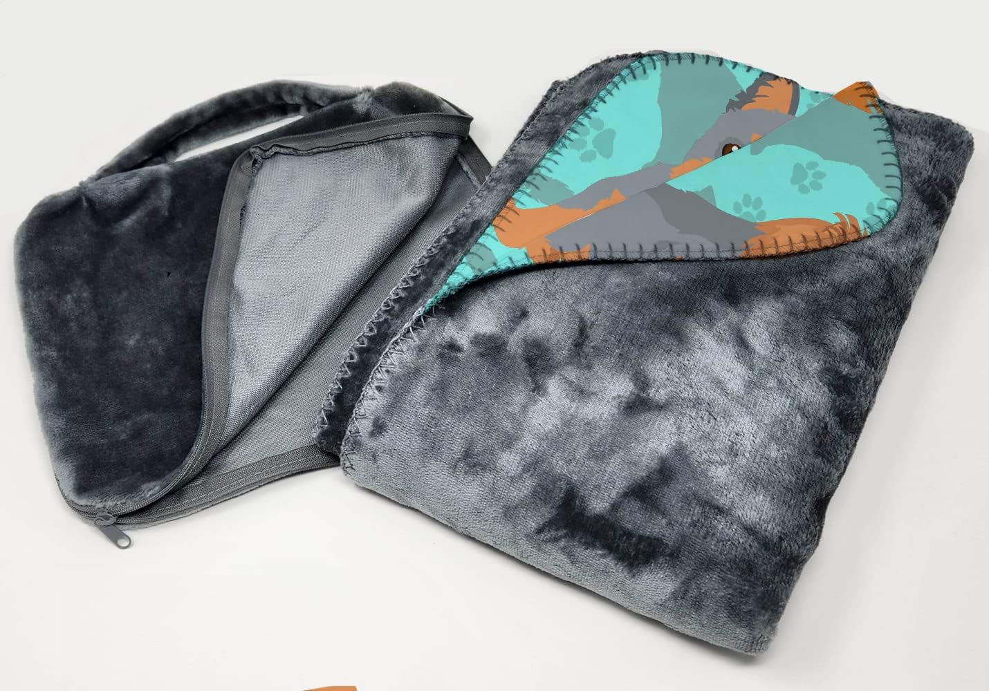 Manta viaje suave Yorkie azul marrón con bolsa