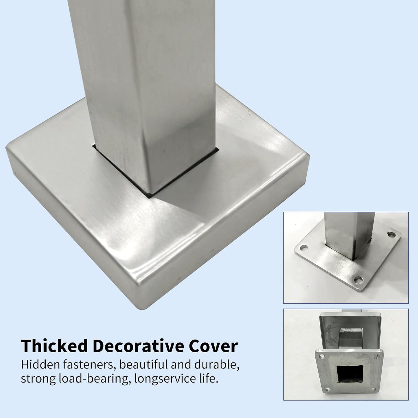 Poste barandilla vidrio acero inox 42x2x2 con acabado negro