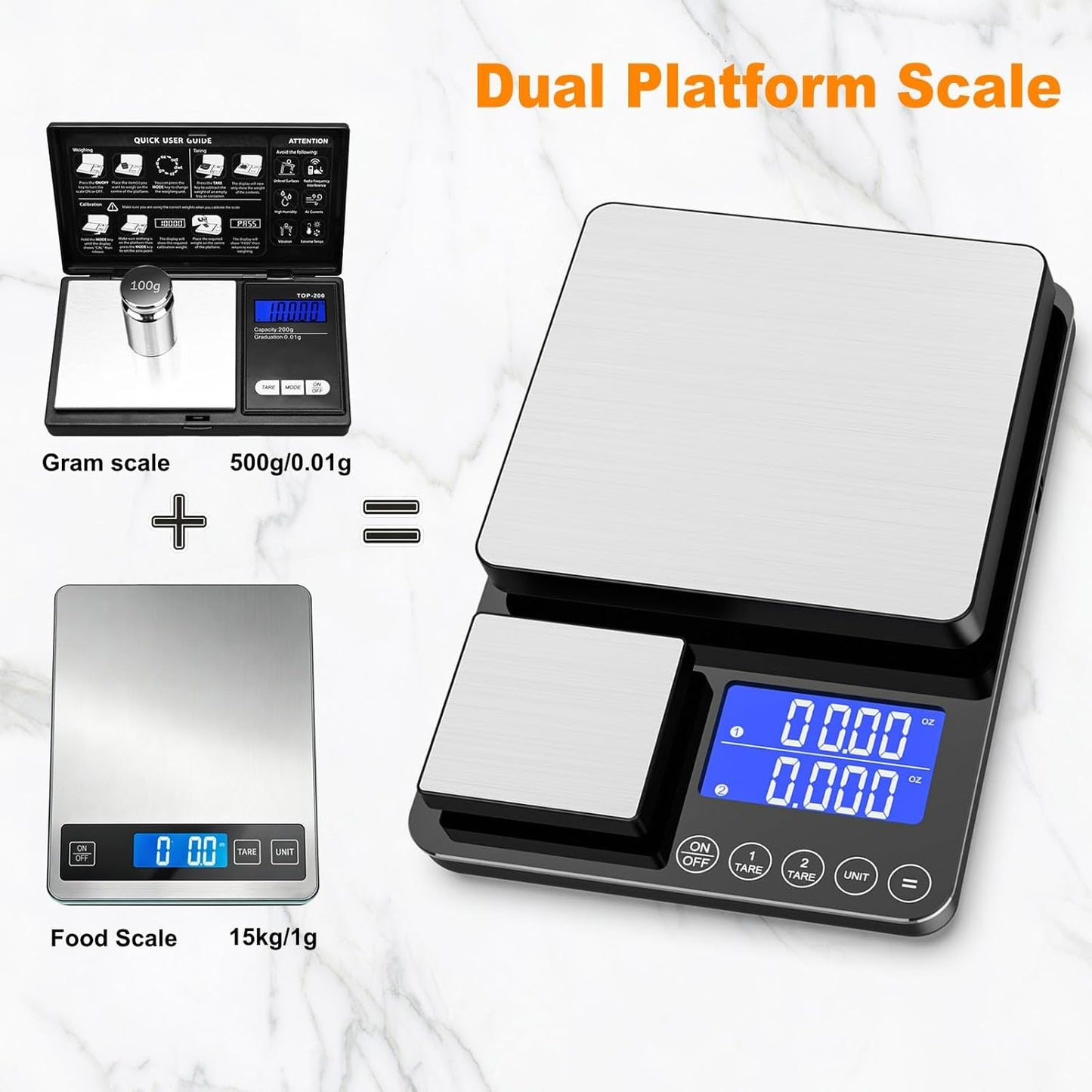 Báscula cocina 0.001oz/33lb doble plataforma gramos oz recargable
