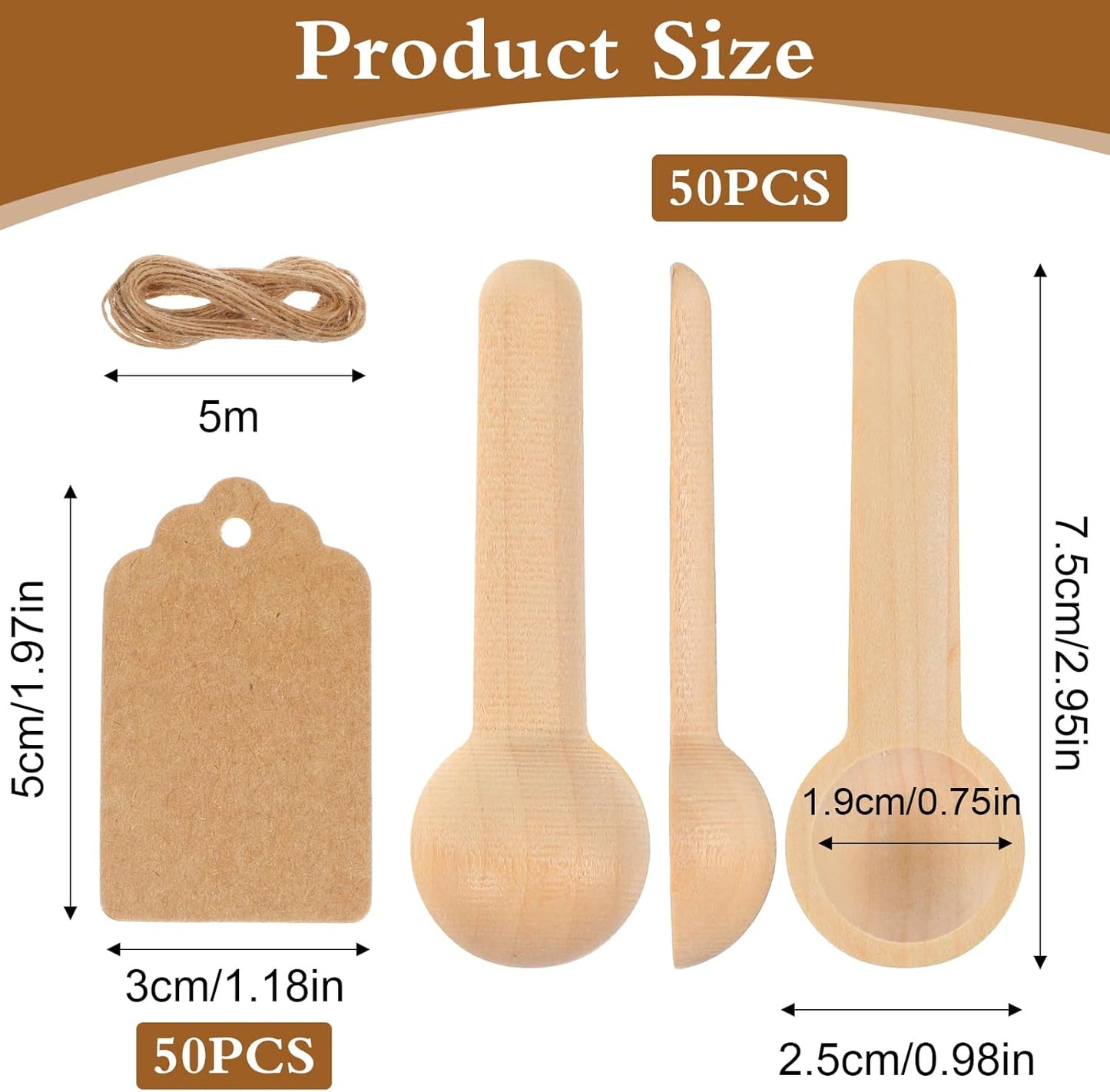 Set 50 cucharas madera para frascos con etiquetas y cuerda