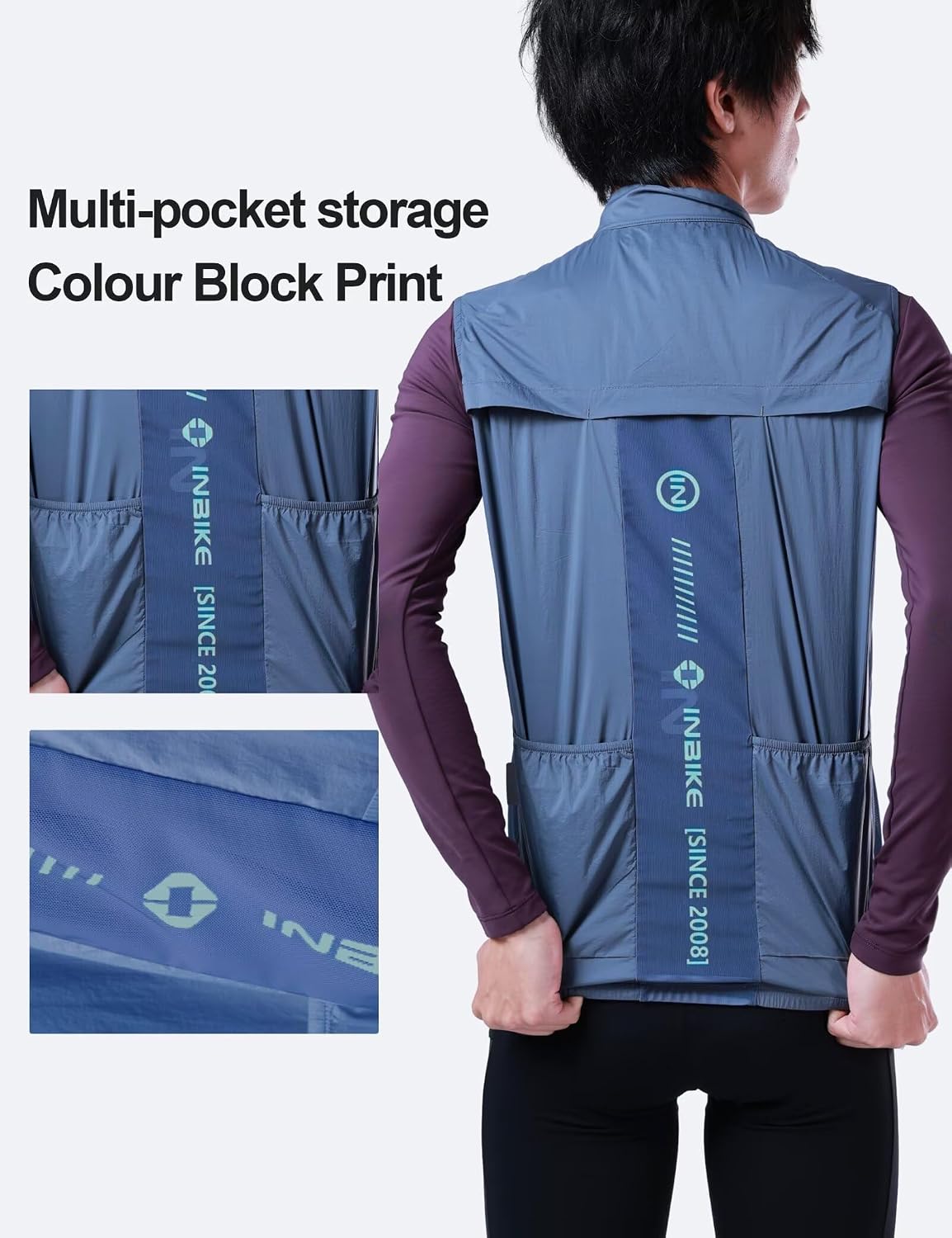 Chaleco ciclismo unisex sin mangas transpirable 2 bolsillos