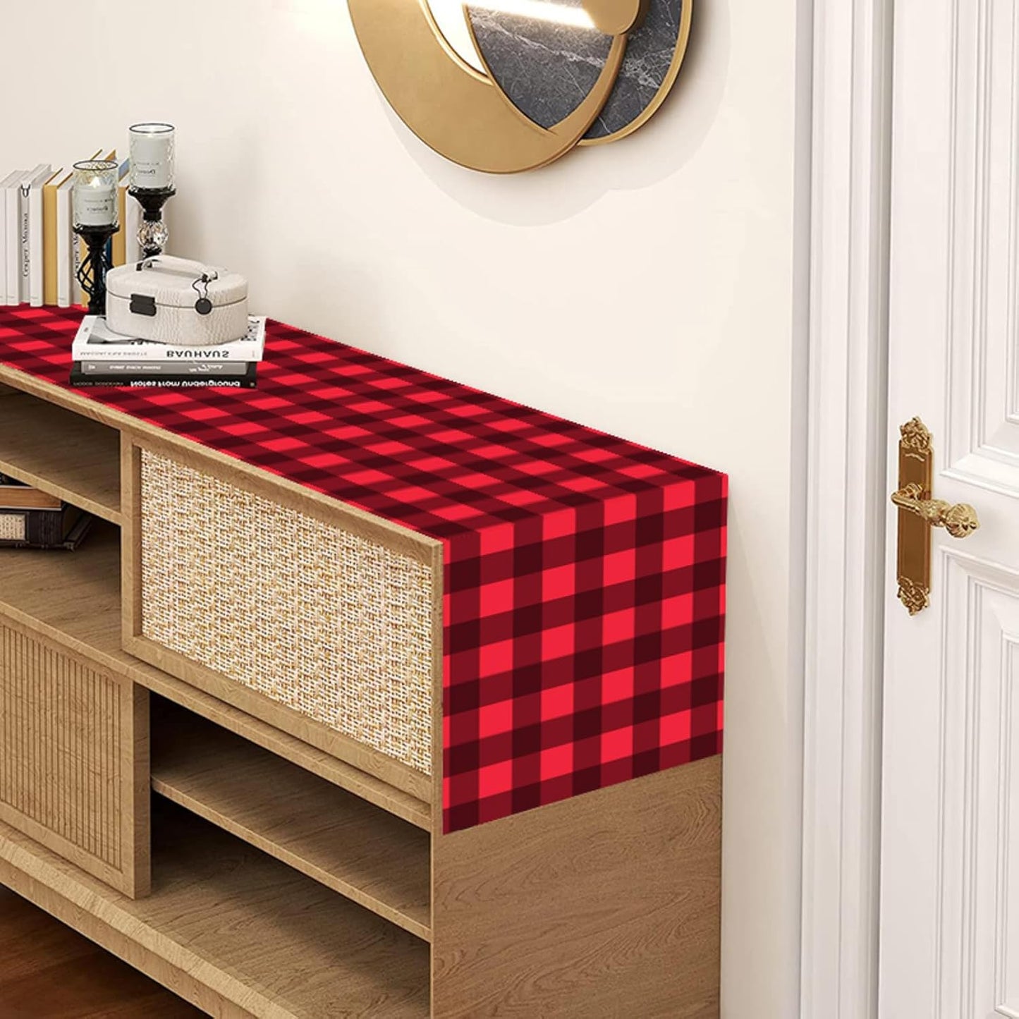 Mesa camino cuadros búfalo rojo y negro 13x72pulg navidad