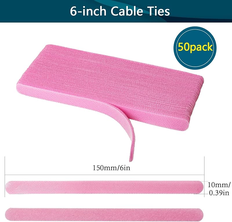 50 Pzas Bridas 6pulg Microfibra para Cables Rosa