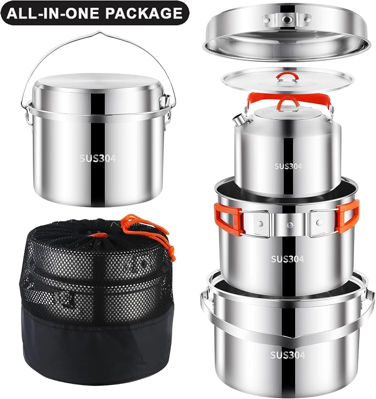 Set utensilios cocina acero inox 304 para camping