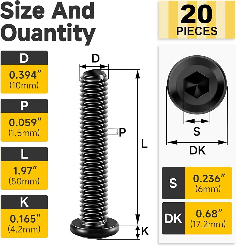 20 Pzas Perno M10x50mm Acero Inox 304 Rosca Completa