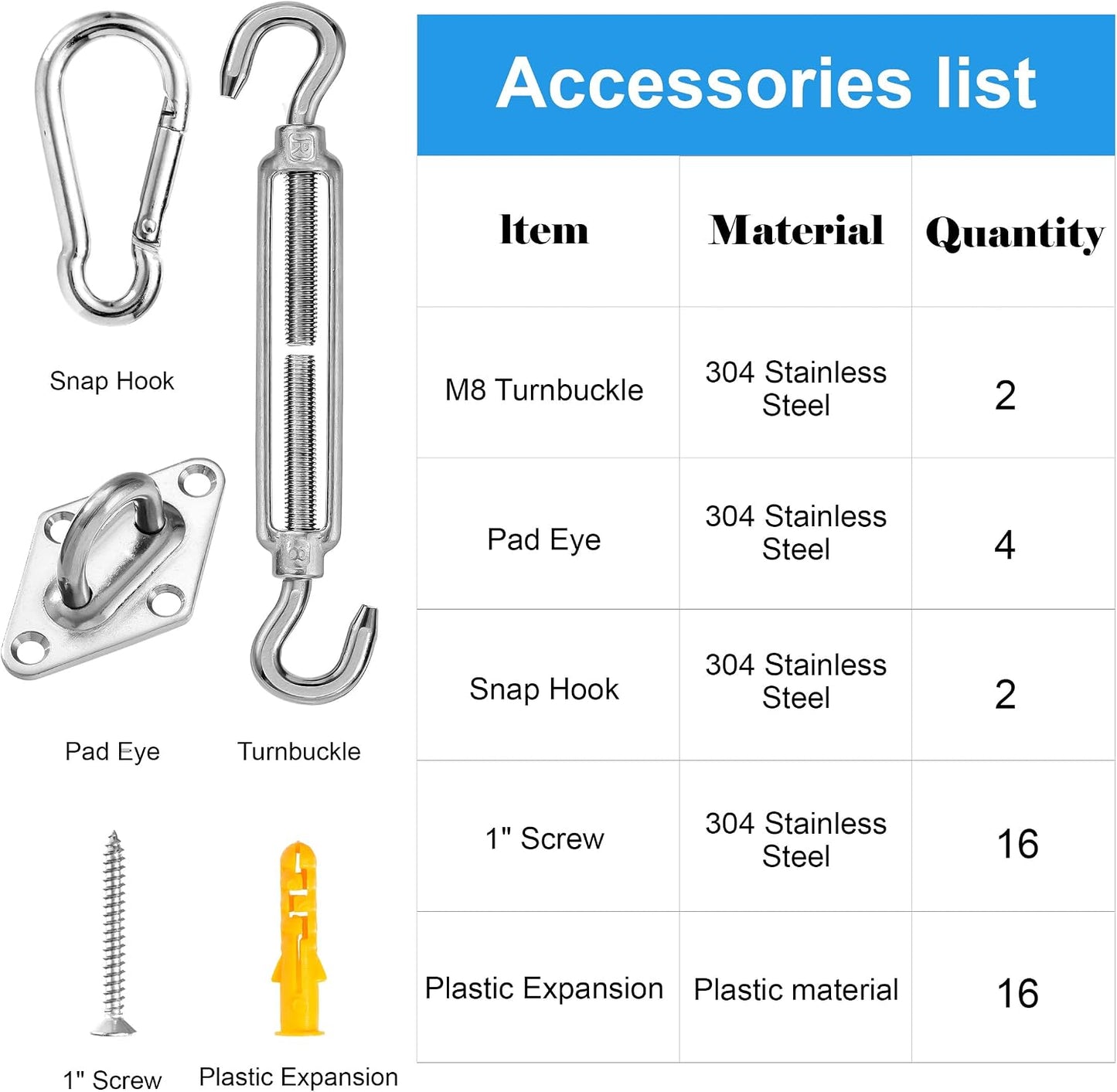 Kit accesorios toldo M8 acero inox 40 pzas