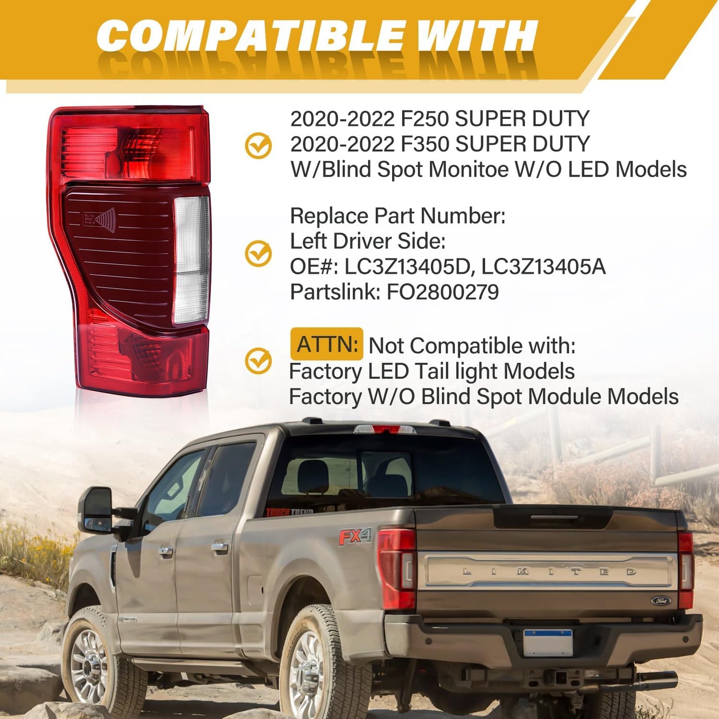 Conjunto luz trasera Ford F250 sin LED izquierdo