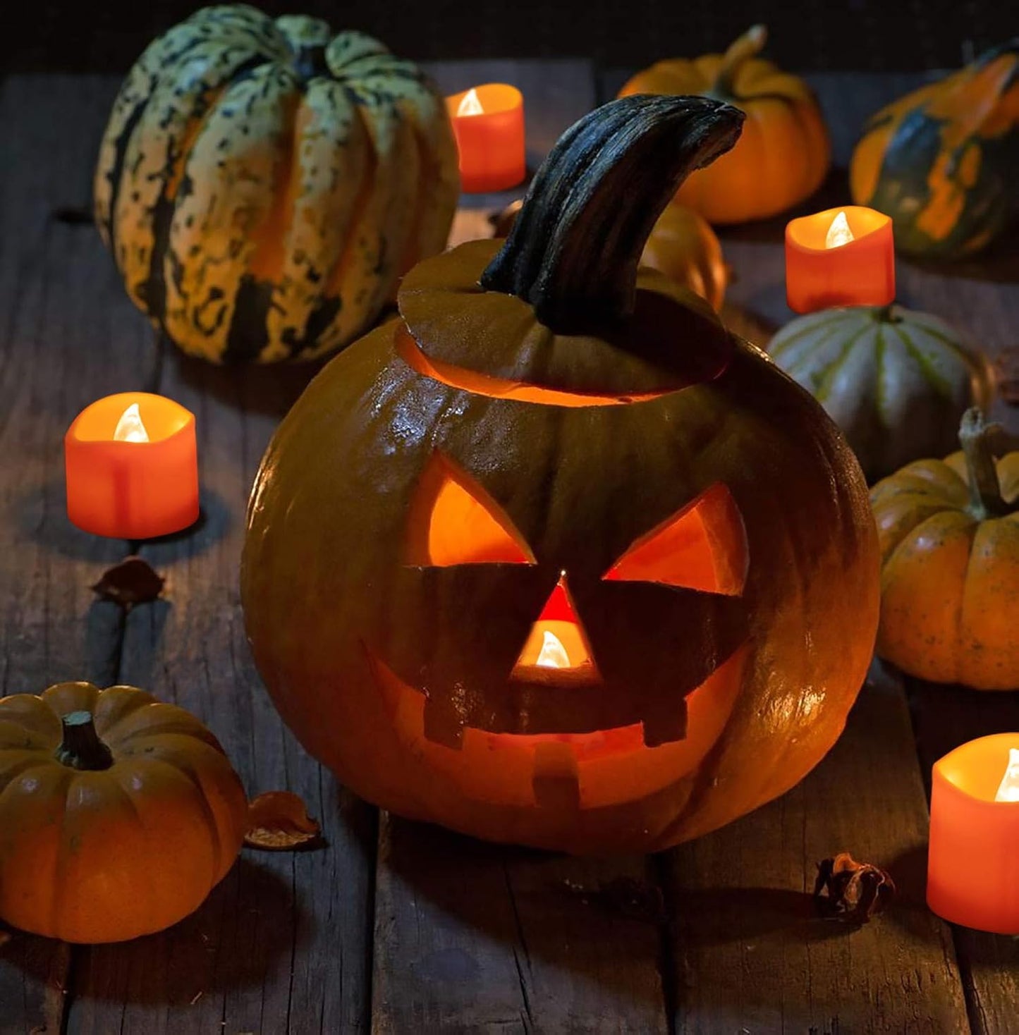 24 Velas Té Halloween Naranja Sin Llama