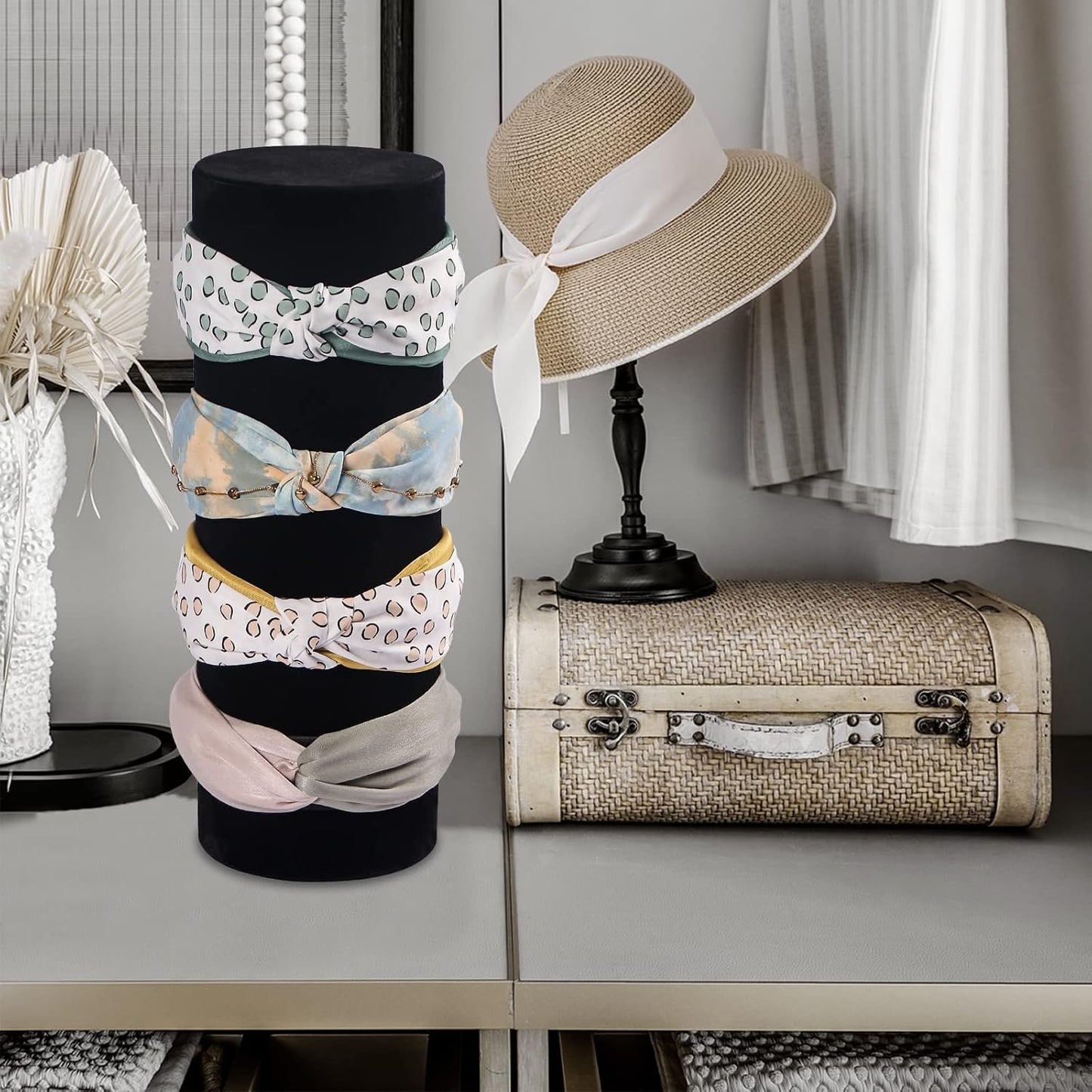 Soporte vertical diadema terciopelo negro para bebés