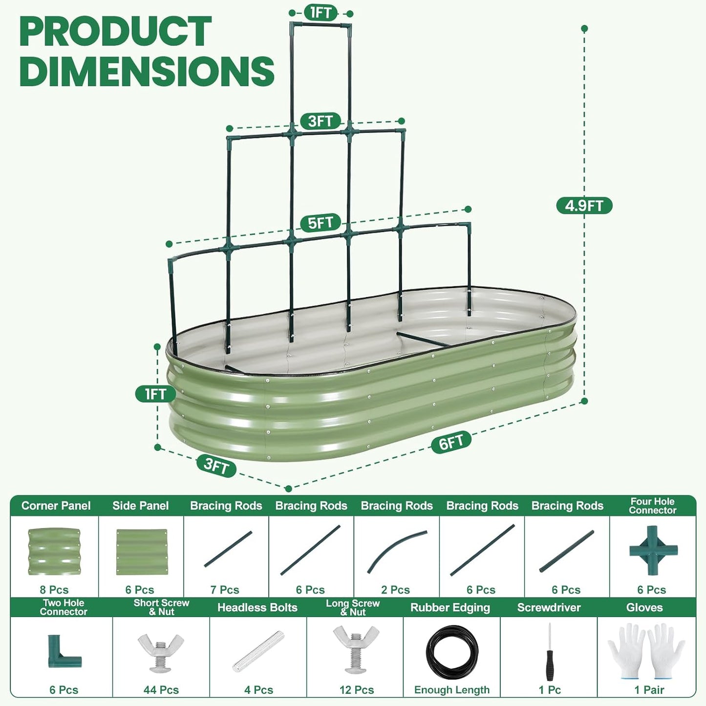 Cama jardín elevada galvanizada 6x3x1pie metal para plantas