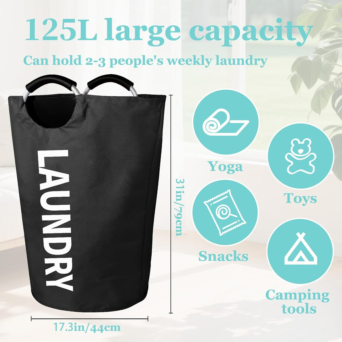 Cesta lavandería plegable 125L tela color negro