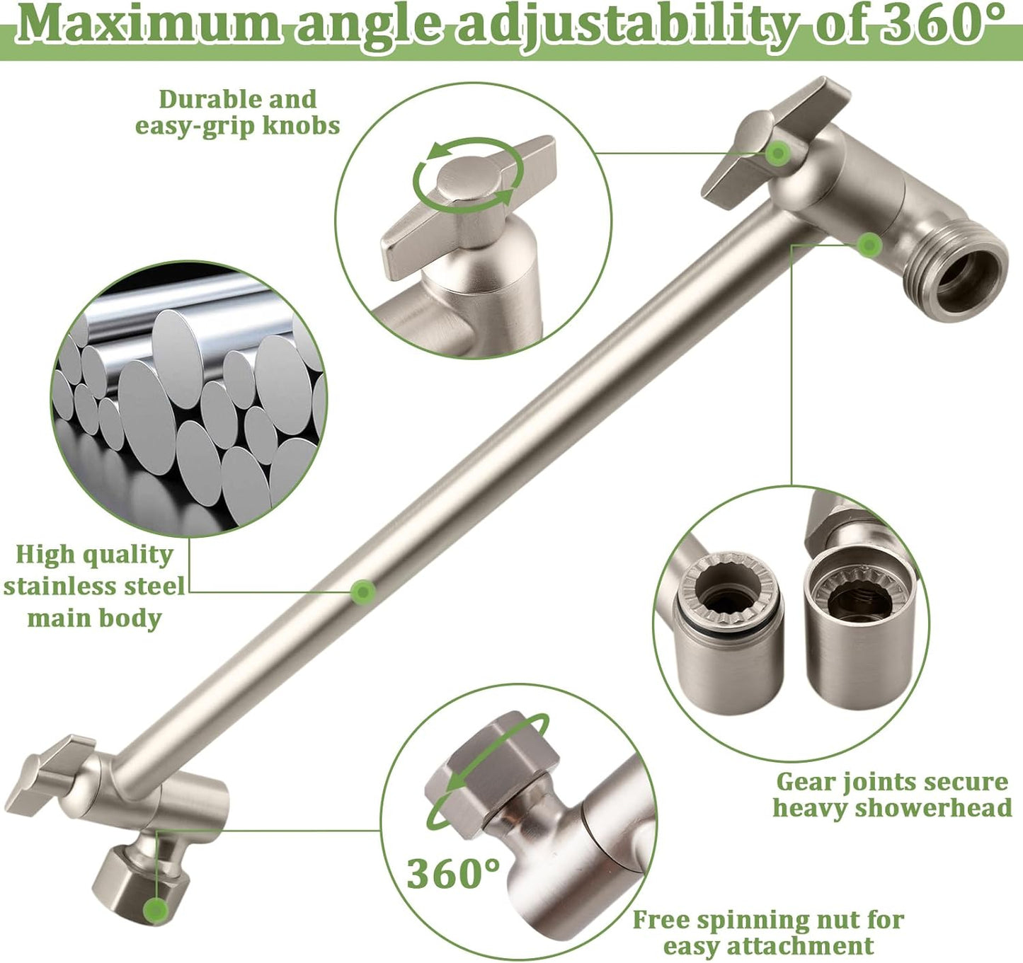 Extensión ducha ajustable 12pulg acero inox G1/2 níquel