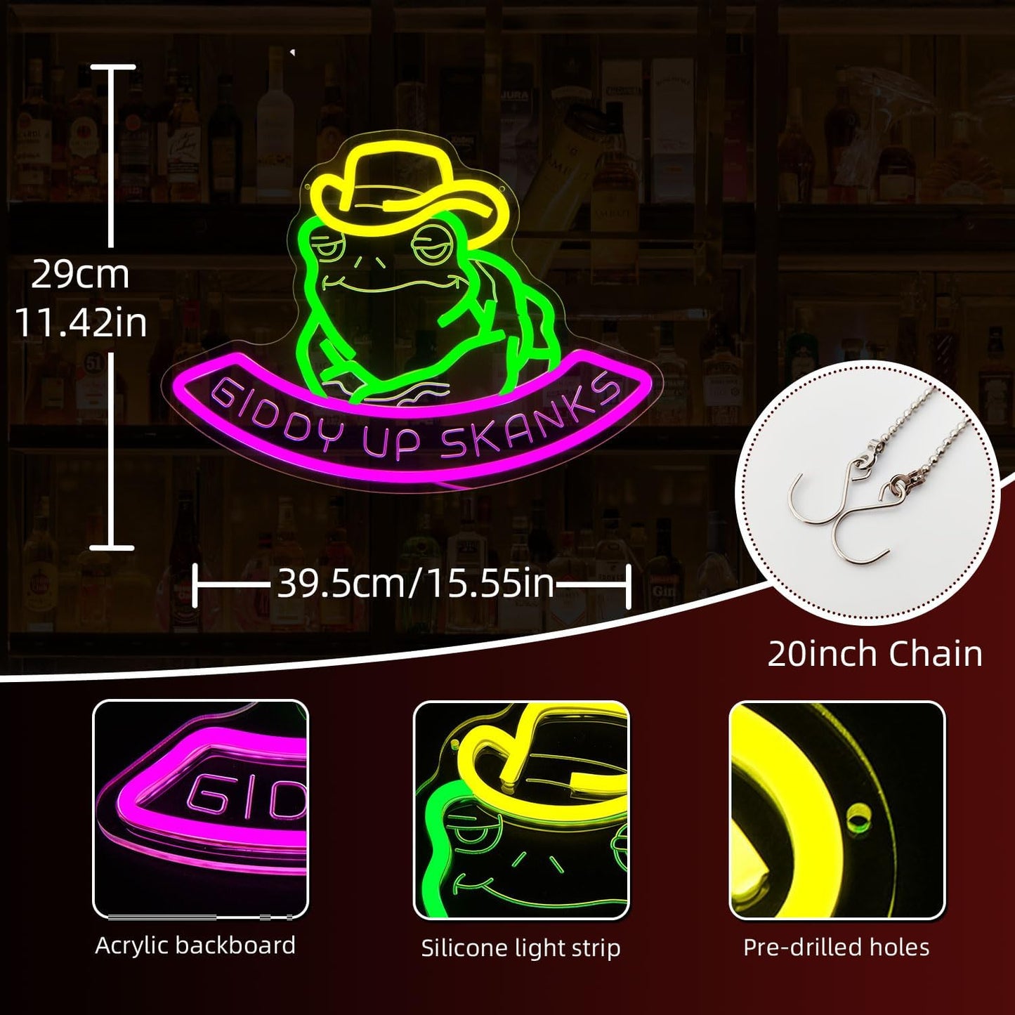 Letrero neón rana sombrero led regulable usb decoración pared