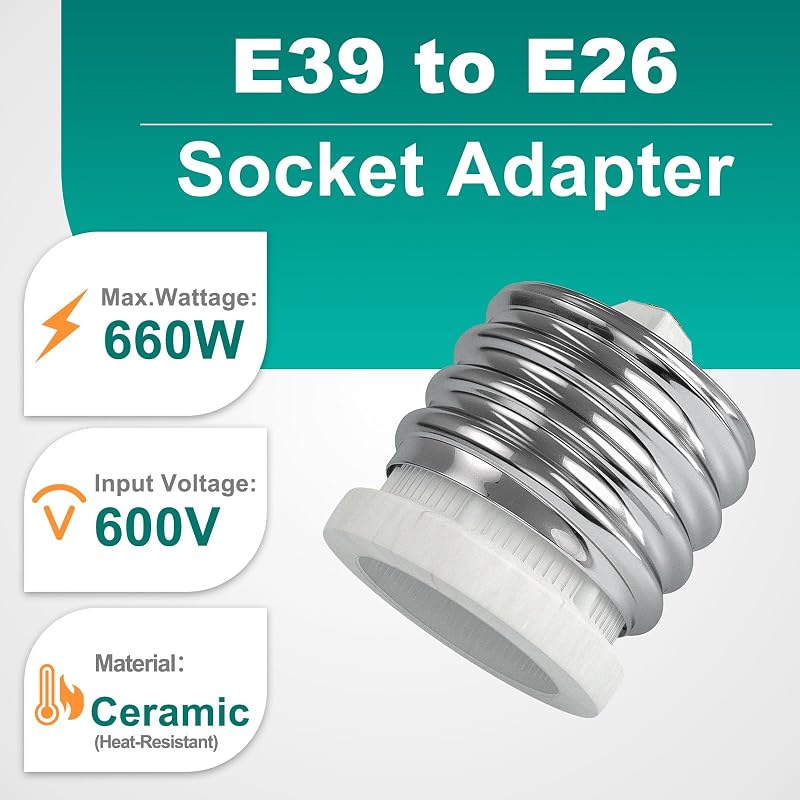 Convertidor enchufe E39 a E26 cerámica resistente calor 660W UL