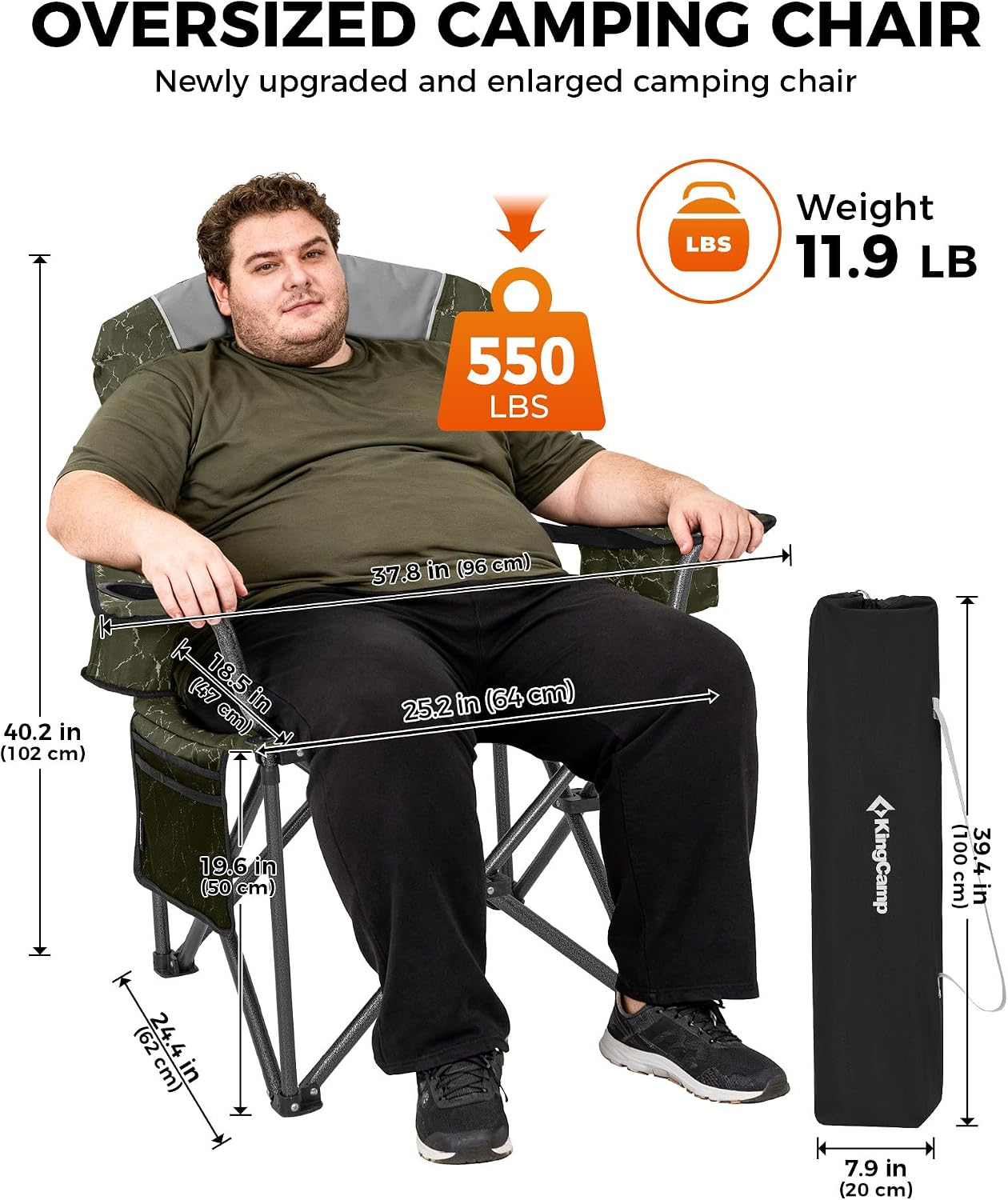 Silla plegable gran tamaño campamento asiento acolchado
