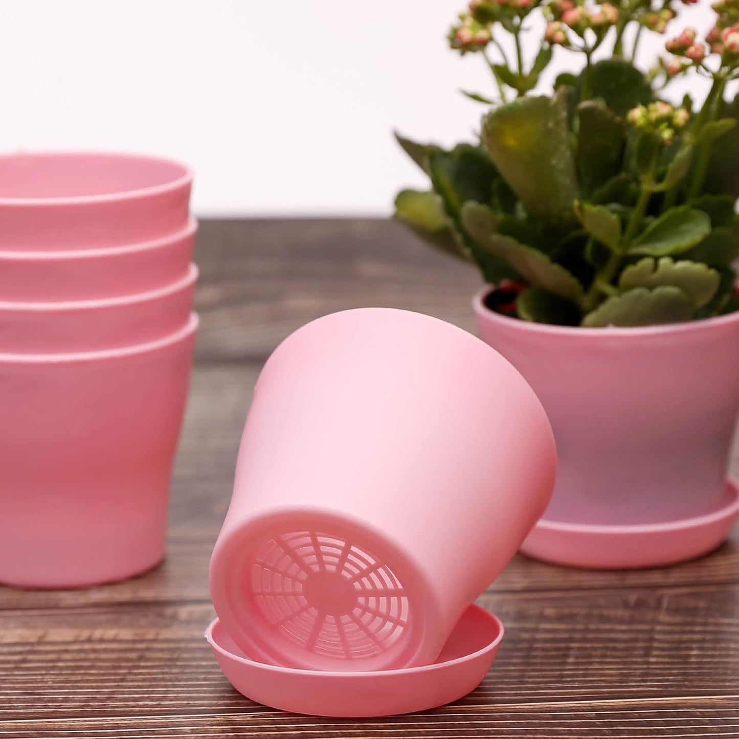 10 Macetas Plástico Mini Flores Decorativas Rosa