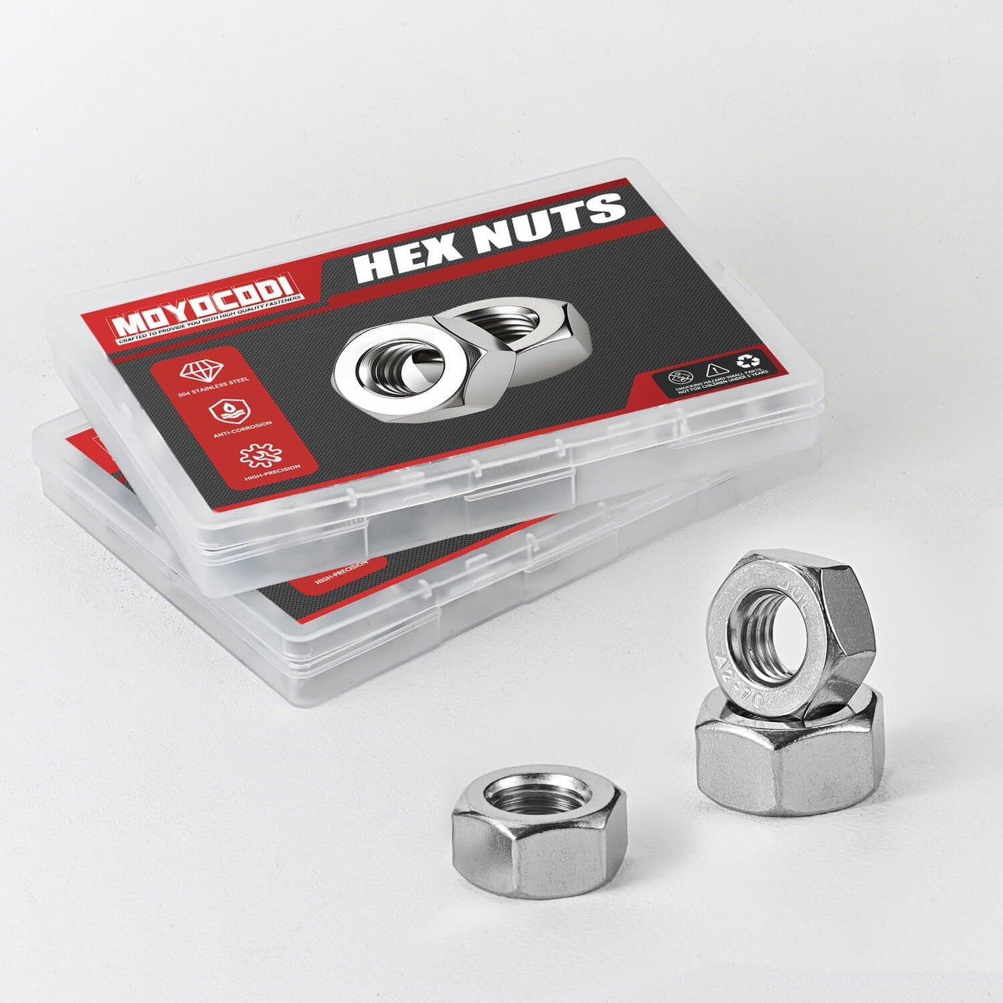 100 Tuercas Hex Inox 304 Brillante para Barcos y Autos