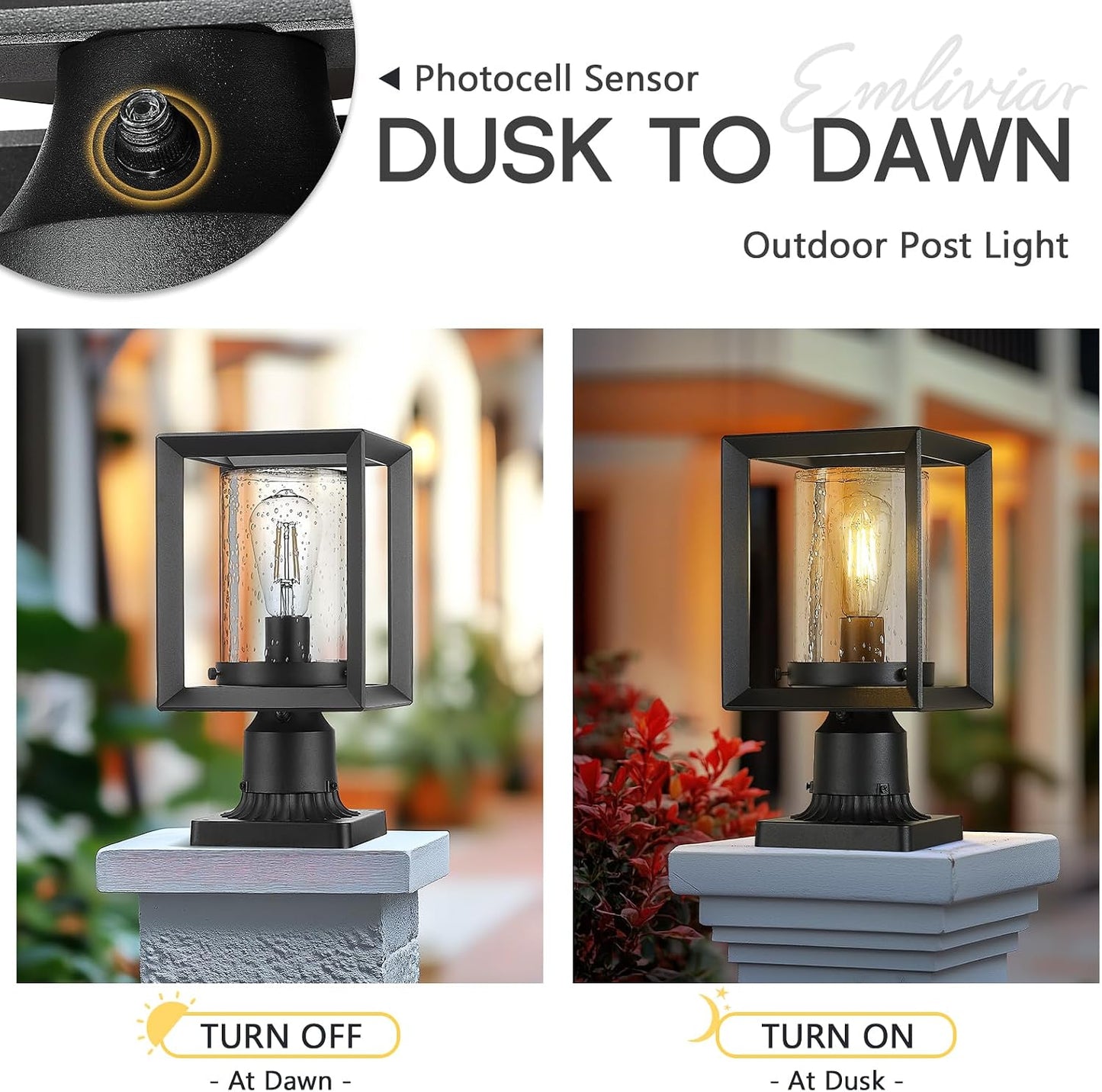 Farol poste 12" sensor fotocélula acabado negro