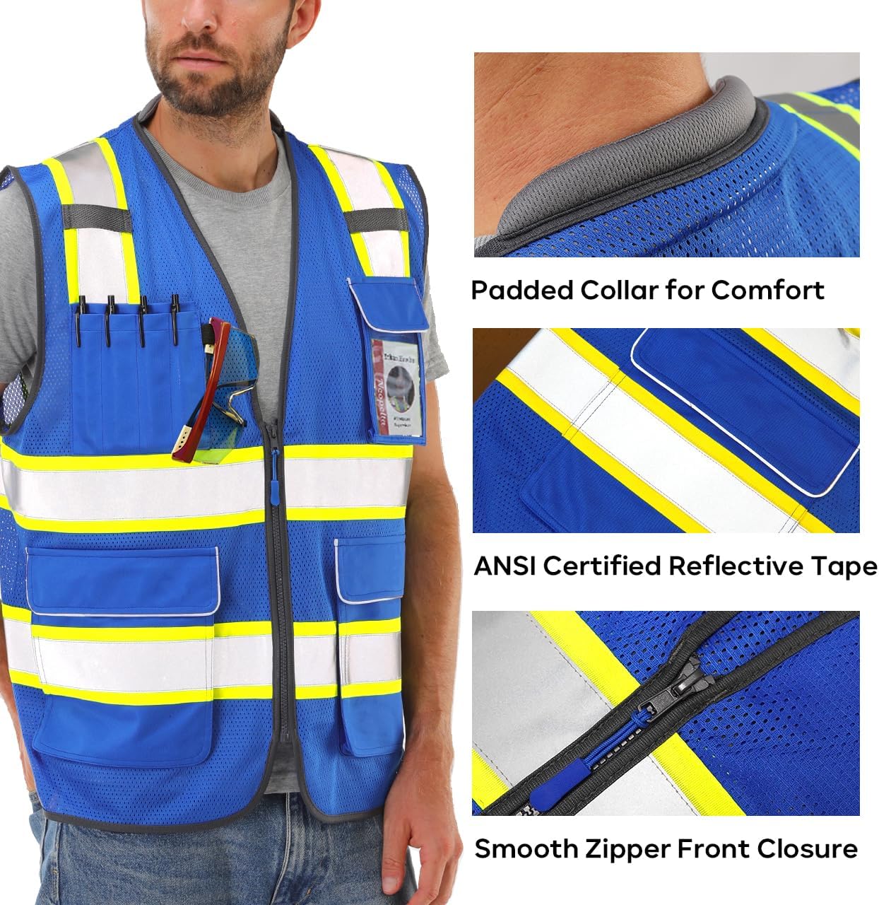 Chaleco seguridad reflectante malla azul ribete amarillo 2X