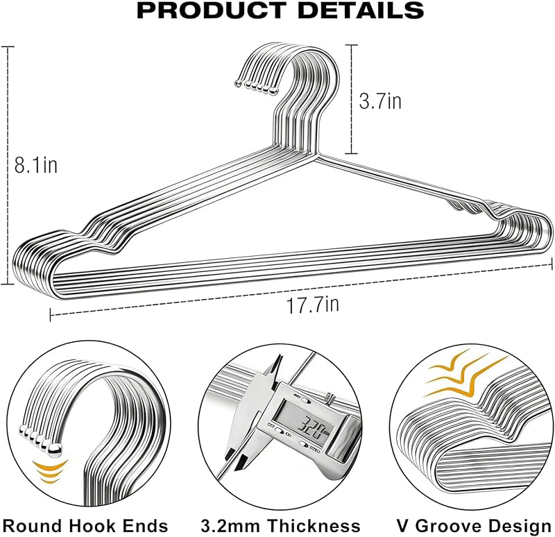 40 Perchas Metal 17.7" Gancho Acero Inox Antiderrap