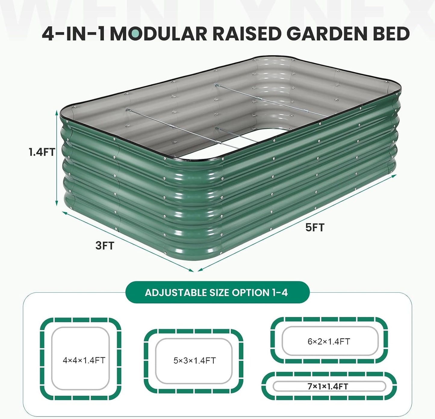 Cama jardín elevada galvanizada 5x3x1.4ft kit metal exterior