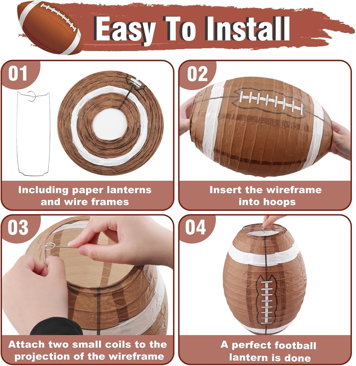 20 Faroles Papel Fútbol 12pulg para Techo Fiesta Superbowl