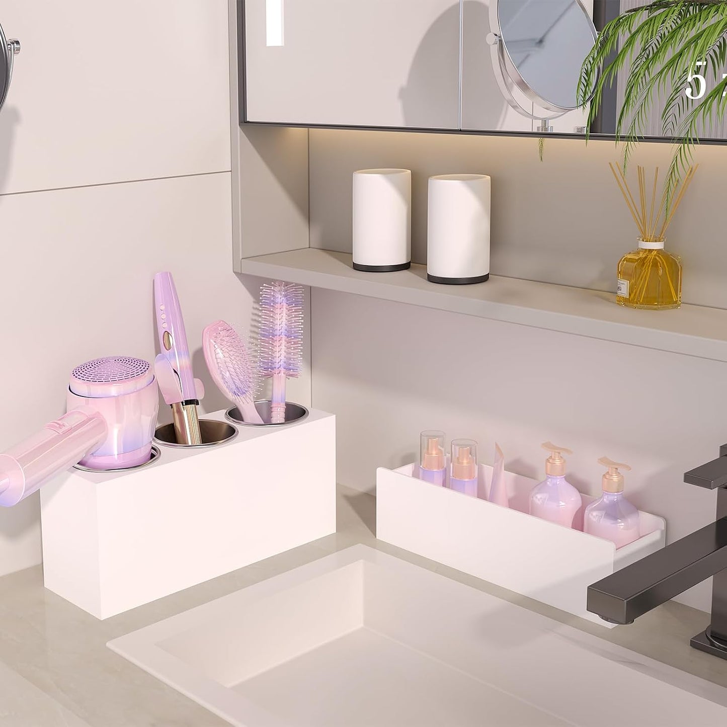 Soporte acrílico para herramientas cabello baño 3 tazas