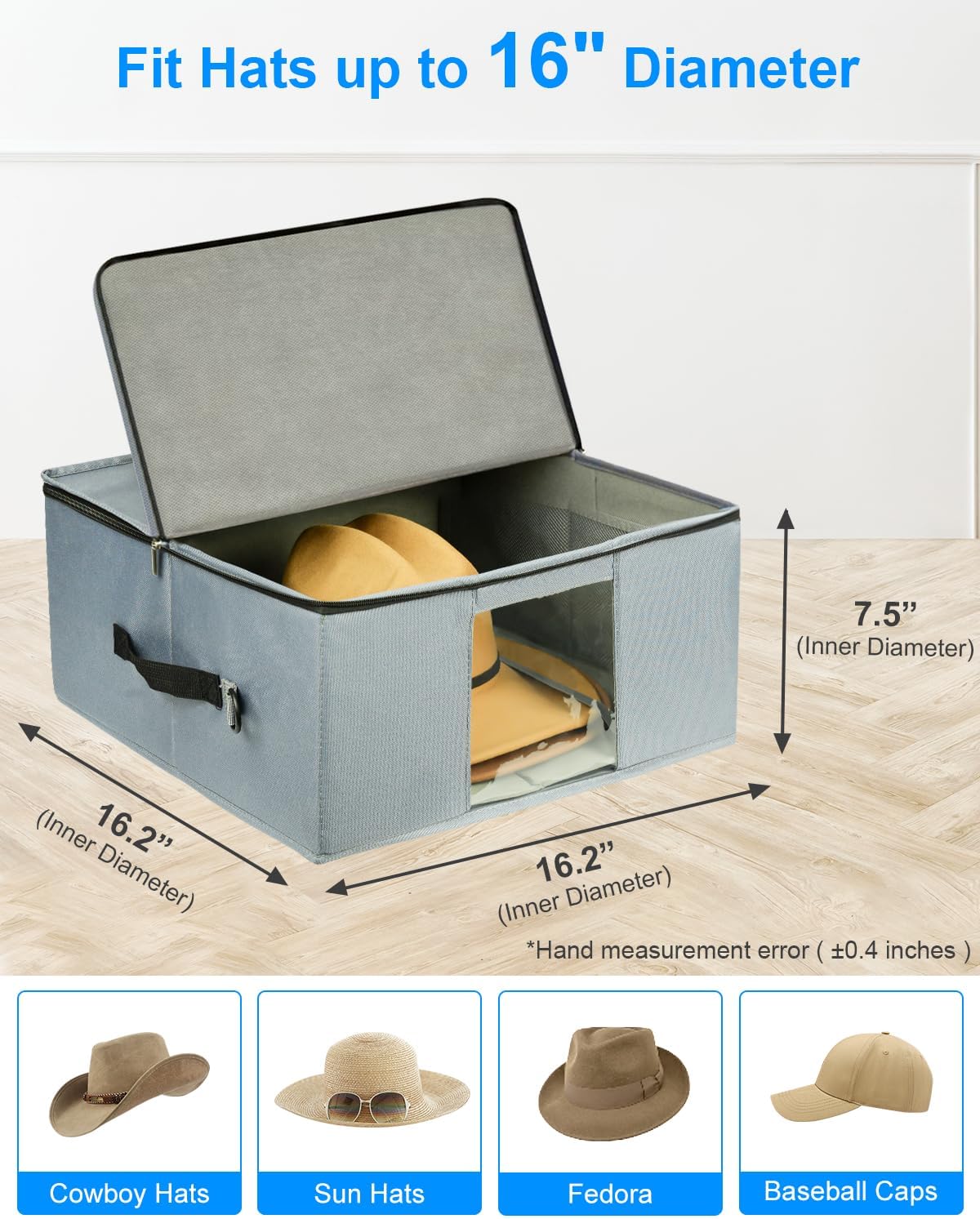 Caja almacenamiento sombrero vaquero resistente apilable