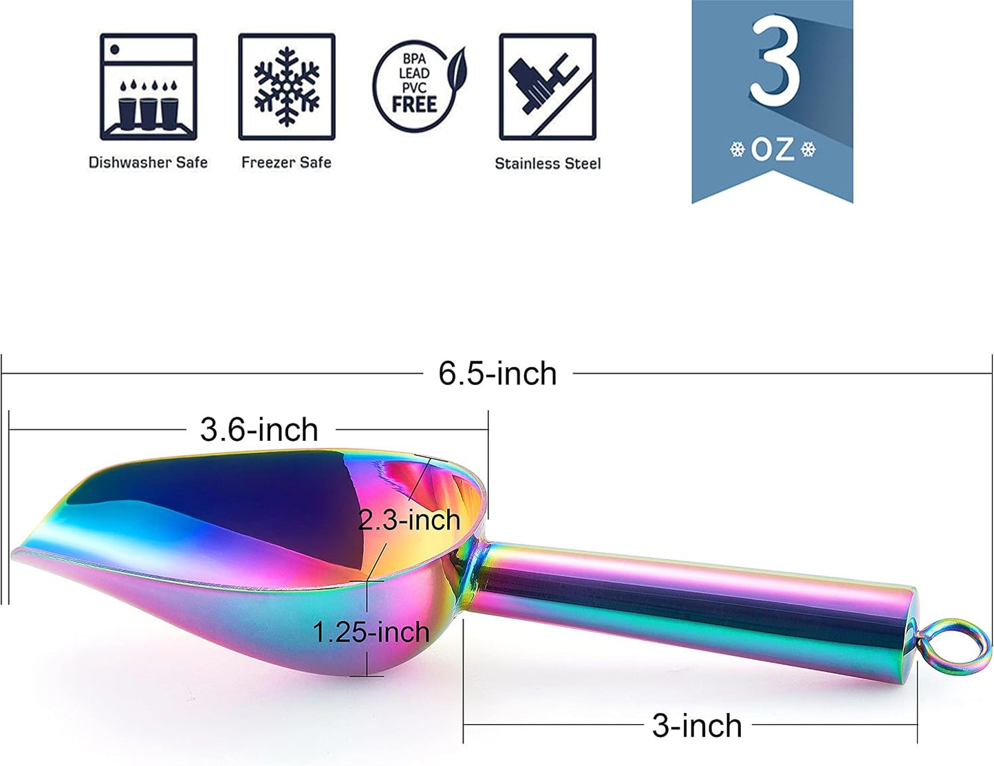 Set 4 cucharas hielo acero inox arcoíris 3oz para fiestas