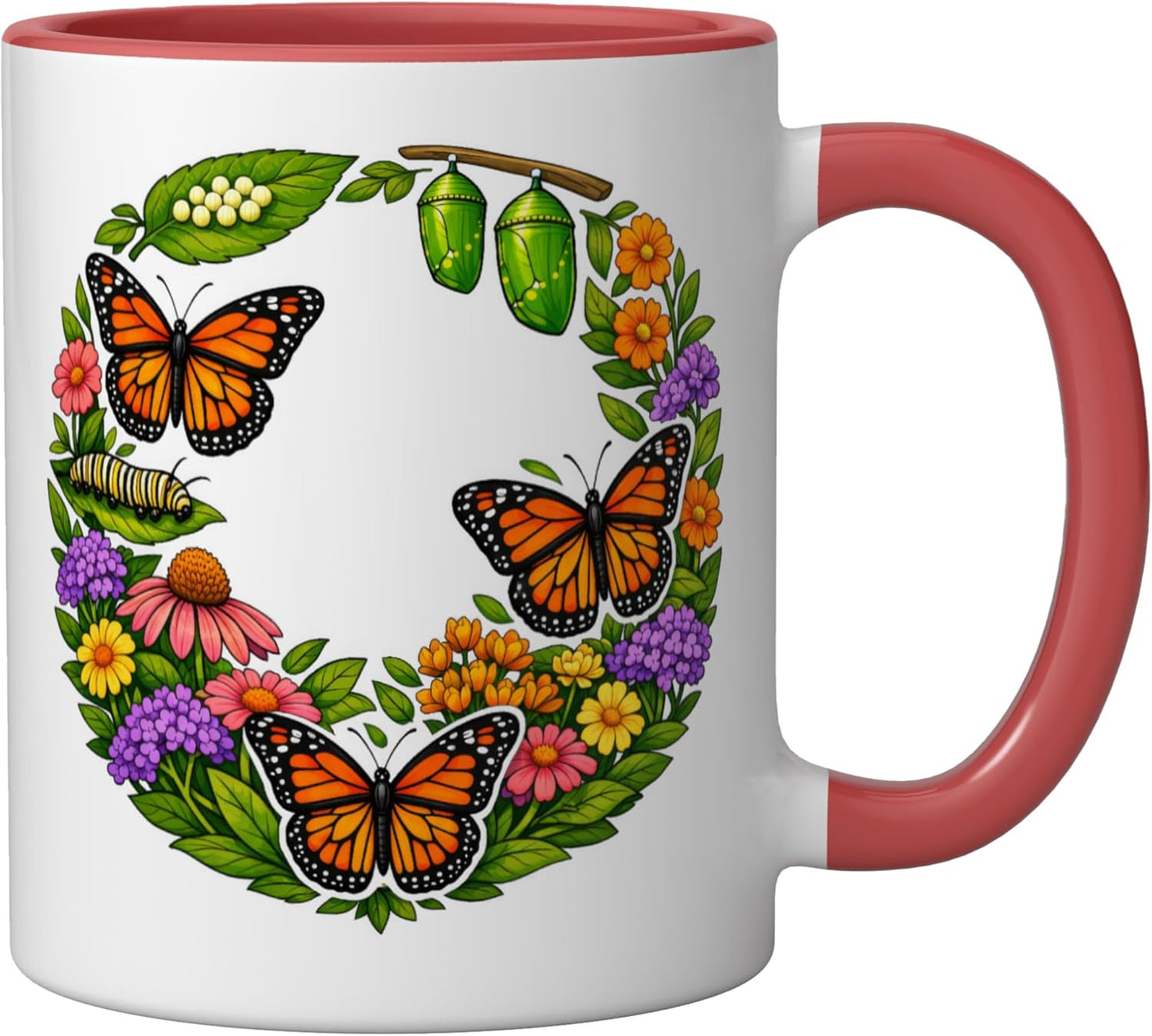 Taza Cerámica Mariposa Oruga Rojo/Blanco