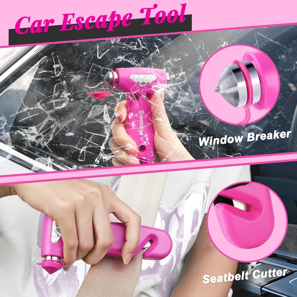 Martillo seguridad automóvil cortador cinturón 3en1 rosa
