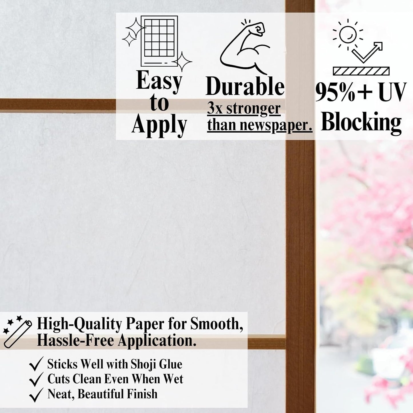 Rollo papel Shoji 9.8pulg x73.8ft patrón Unryu natural