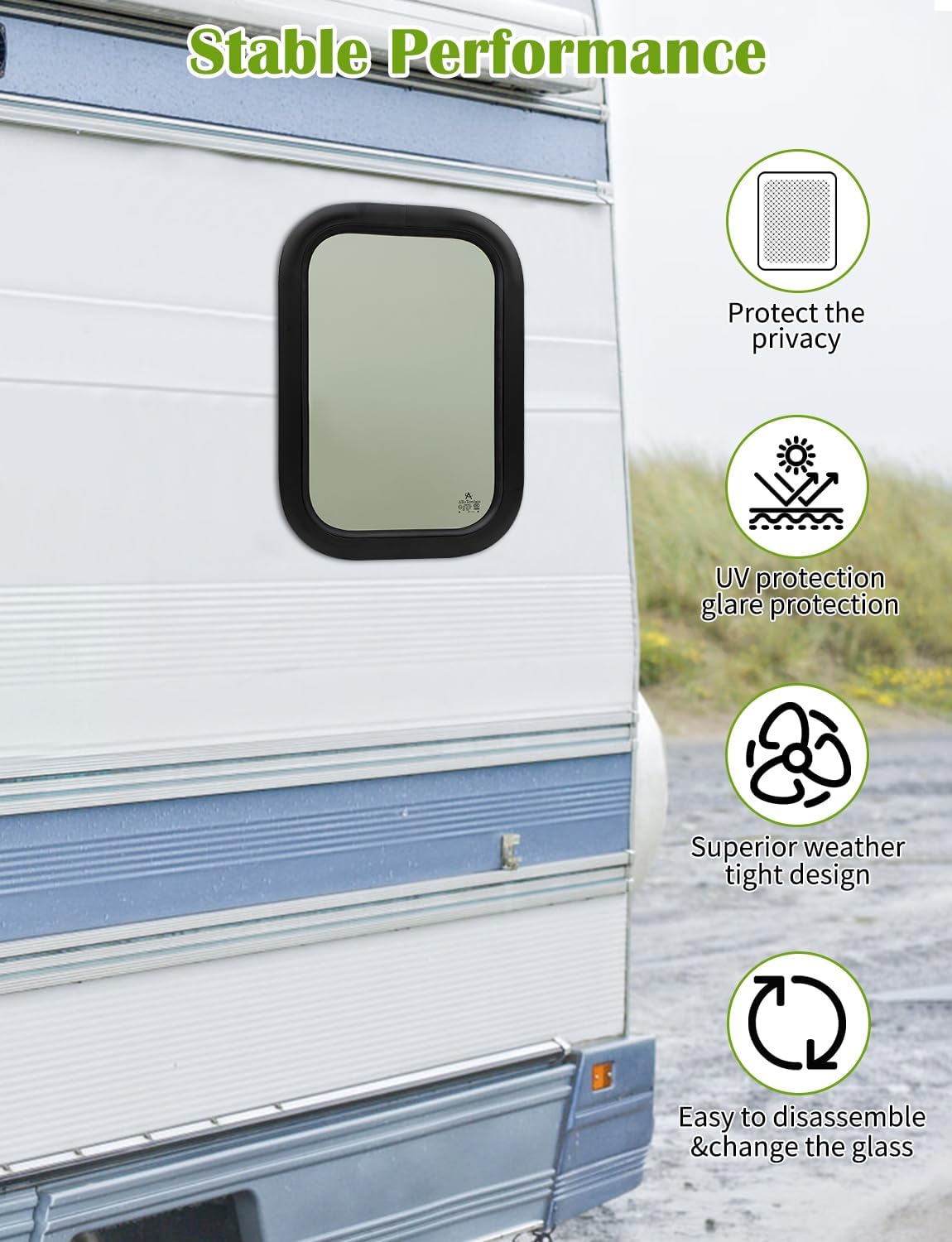 Ventana RV Fija de Vidrio 12x18" para Camper y Caravana