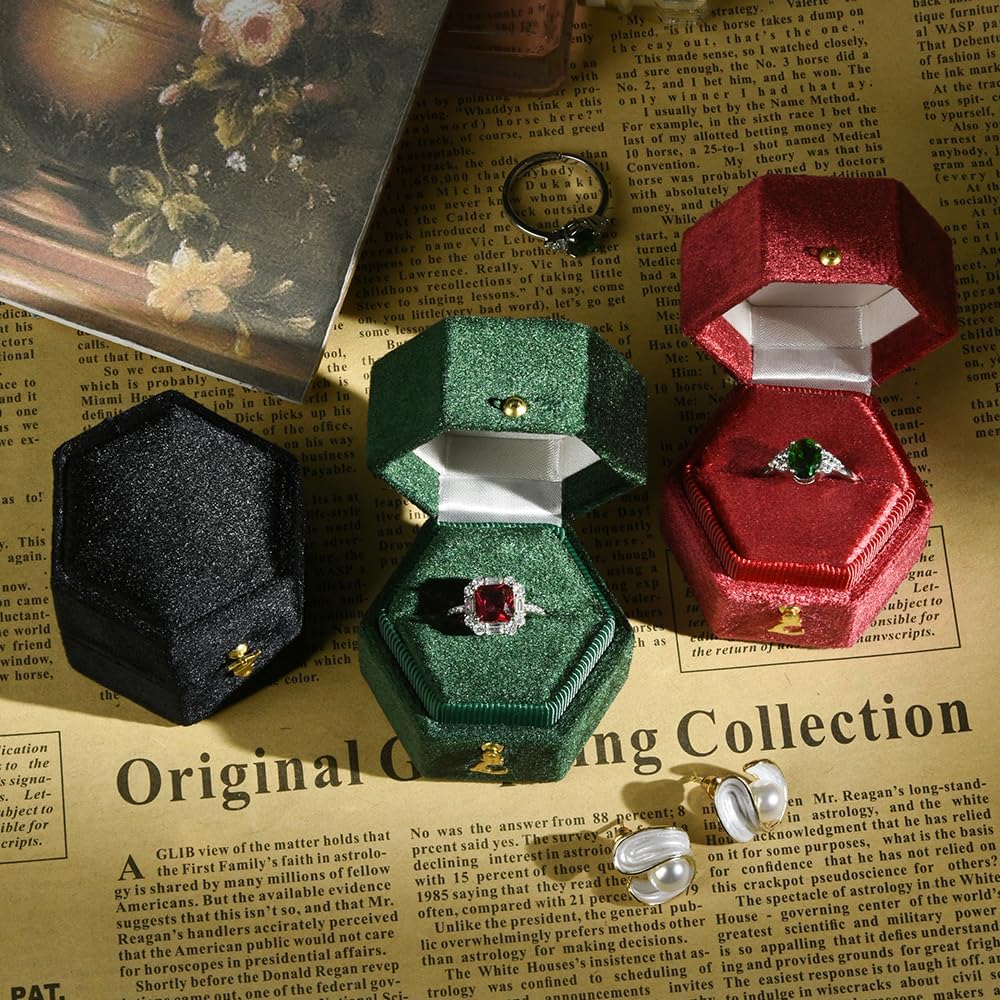 Caja anillos terciopelo hexagonal para compromiso boda