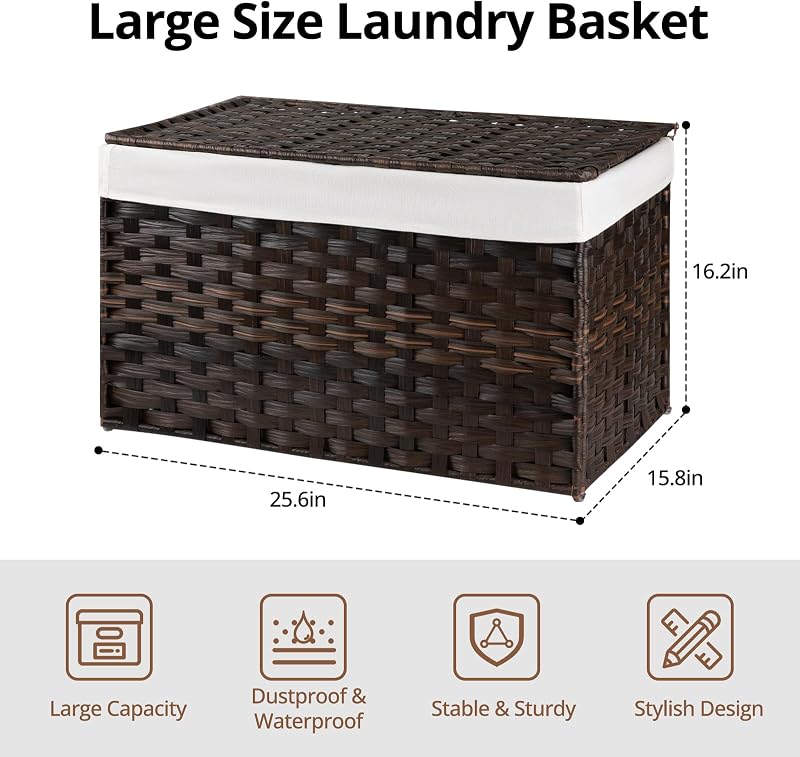 Cesta almacenamiento mimbre sintético 105L asa marrón