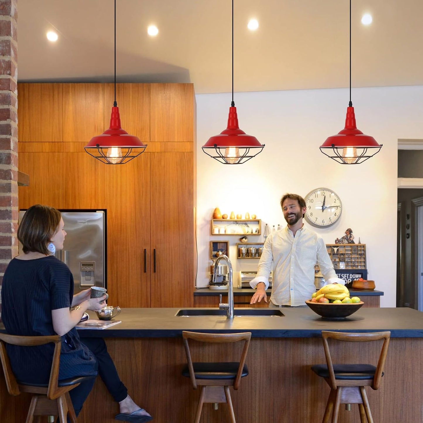 Lámpara colgante rústica roja 10.5pulg cocina isla