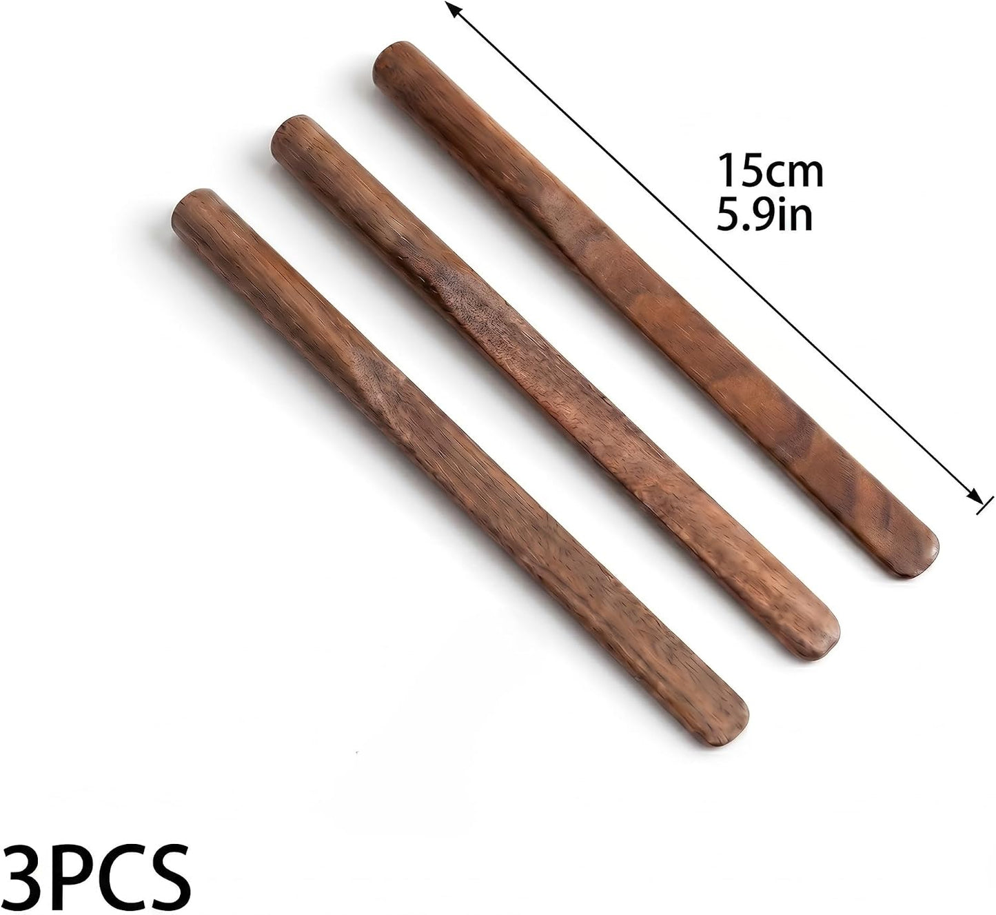 3 Agitadores Café Madera Nogal Negro 6pulg Reutilizables