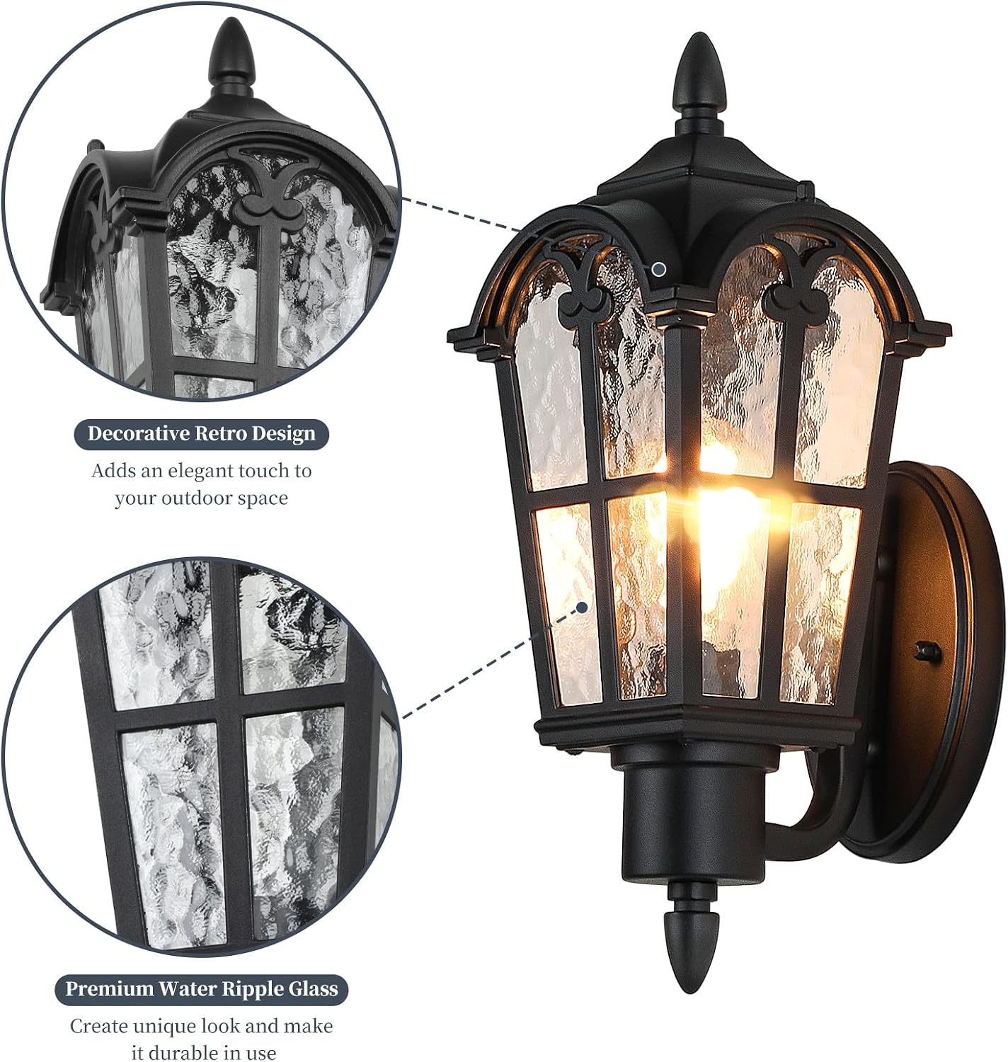 Lámpara pared exterior 16" farol impermeable vidrio ondulado