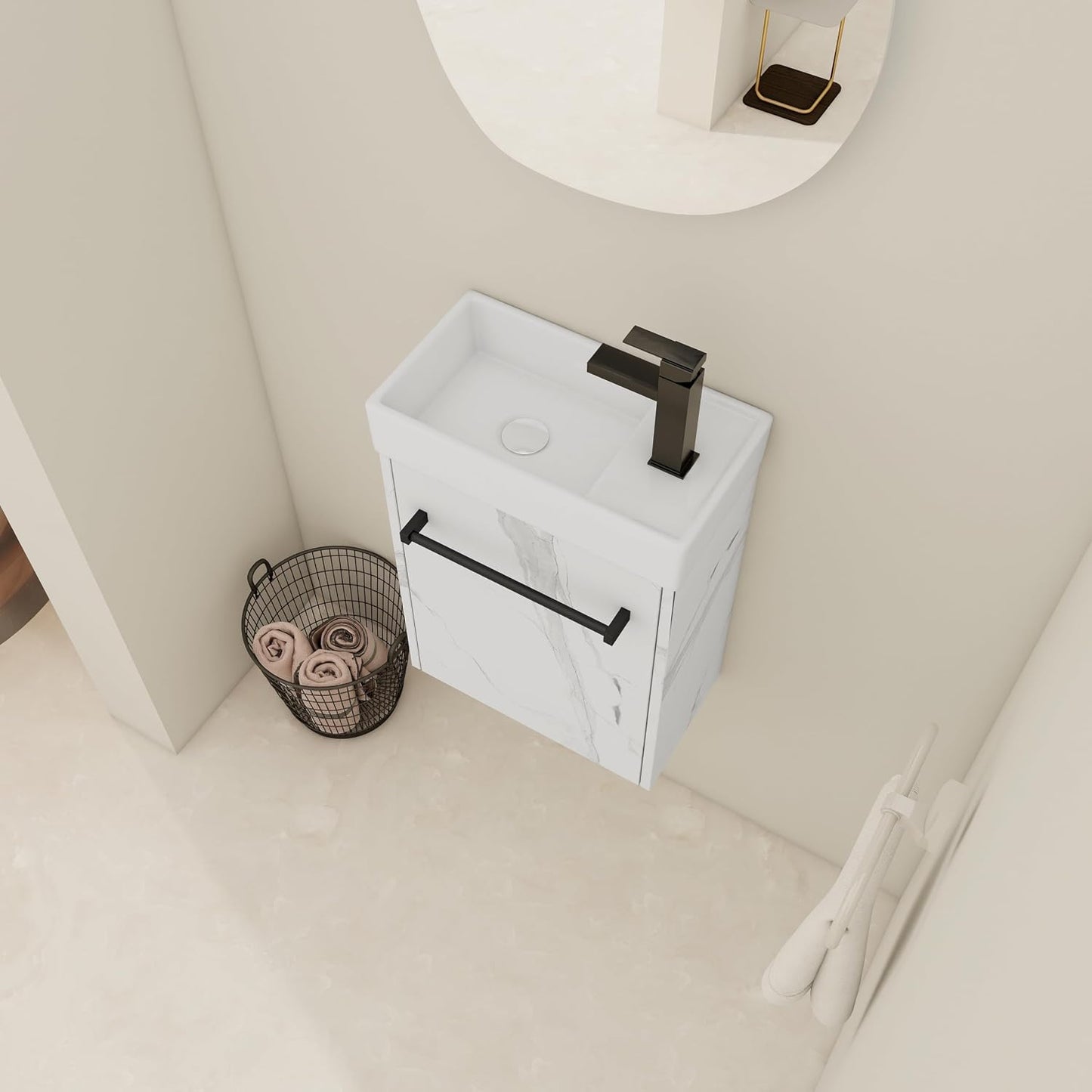 Armario tocador baño 16" puerta cierre suave blanco