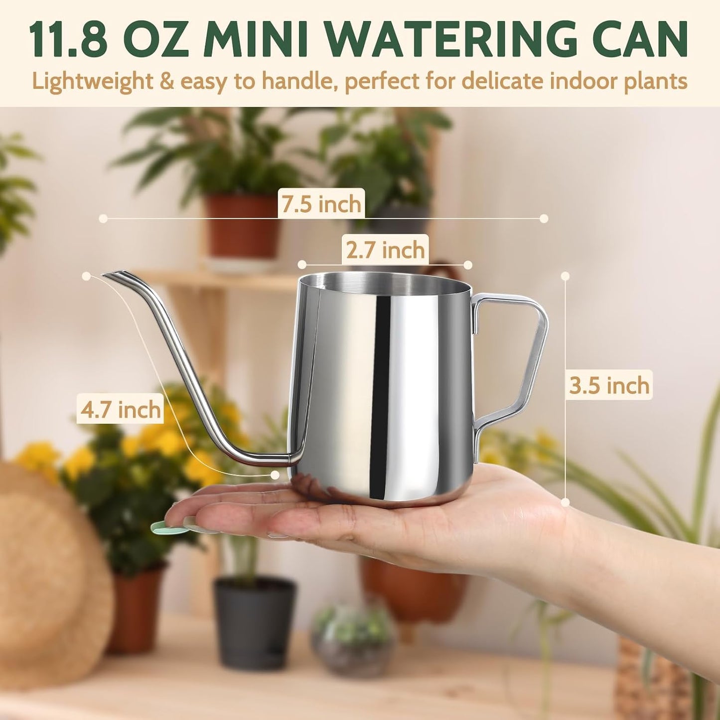 Regadera metal 12oz boquilla acero inox para plantas interiores