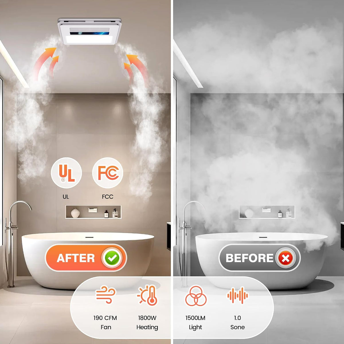 Extractor baño 4en1 con luz LED 1500lm y calentador 1800W