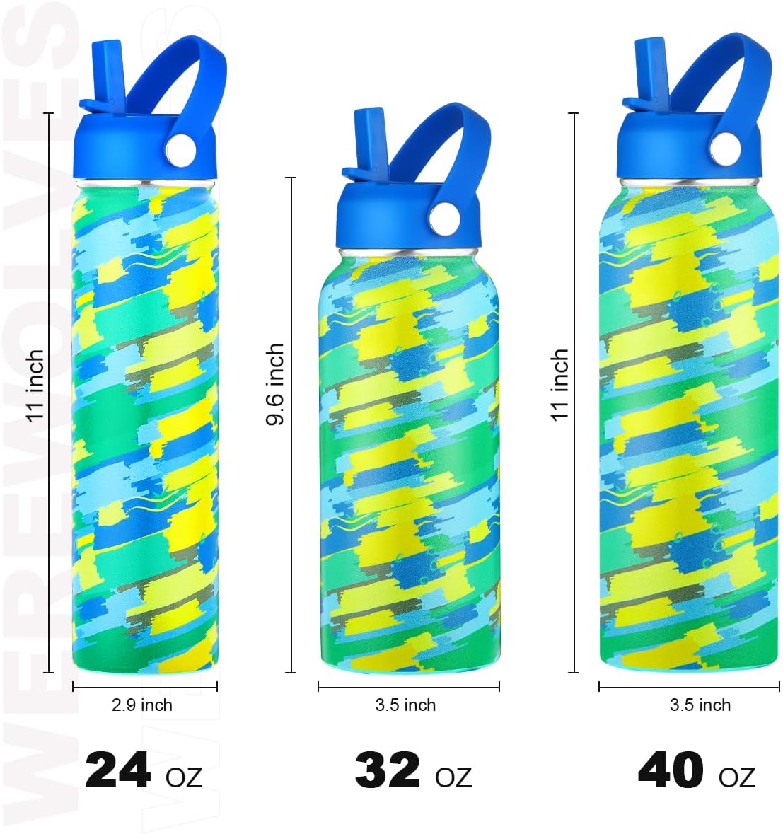 Botella agua acero inox 24-40oz con asas y correa