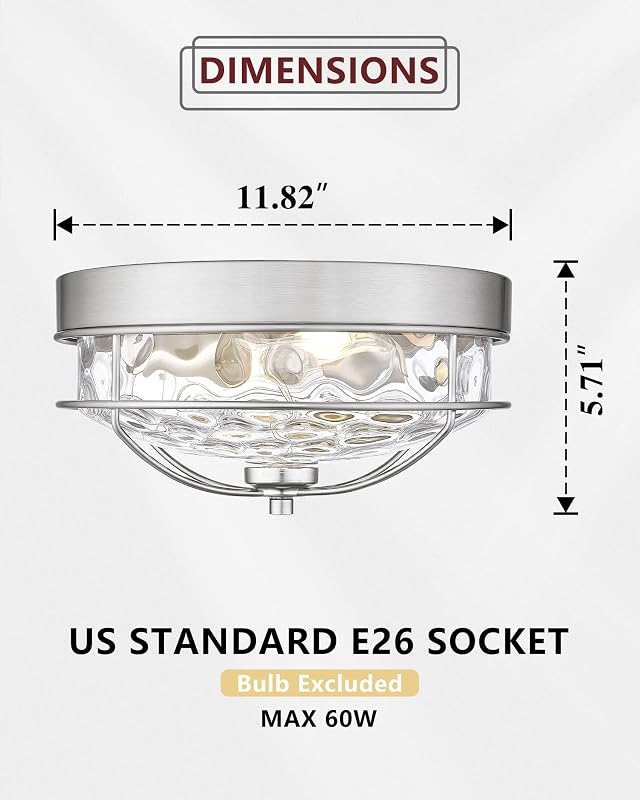 Lámpara techo moderna 2 luces níquel cepillado vidrio