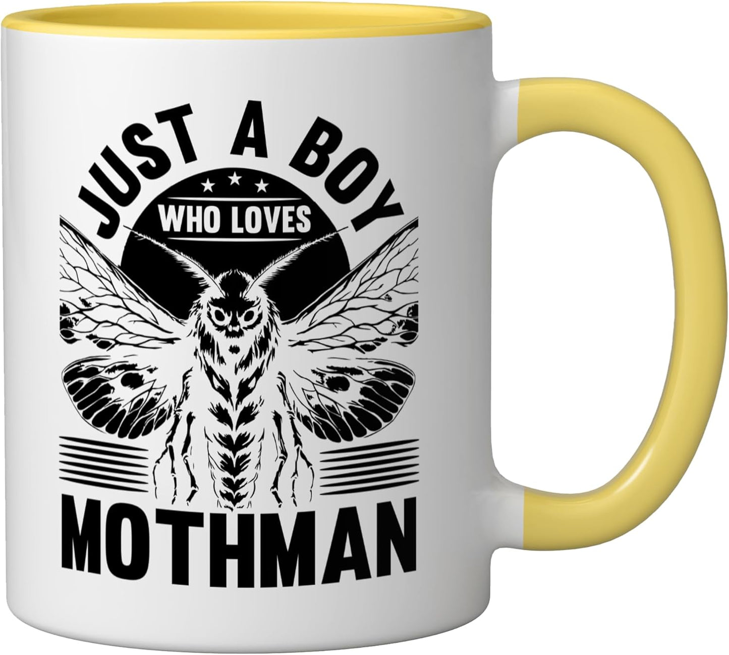 Taza Cerámica Mothman Criatura Legendaria Amarillo Blanco