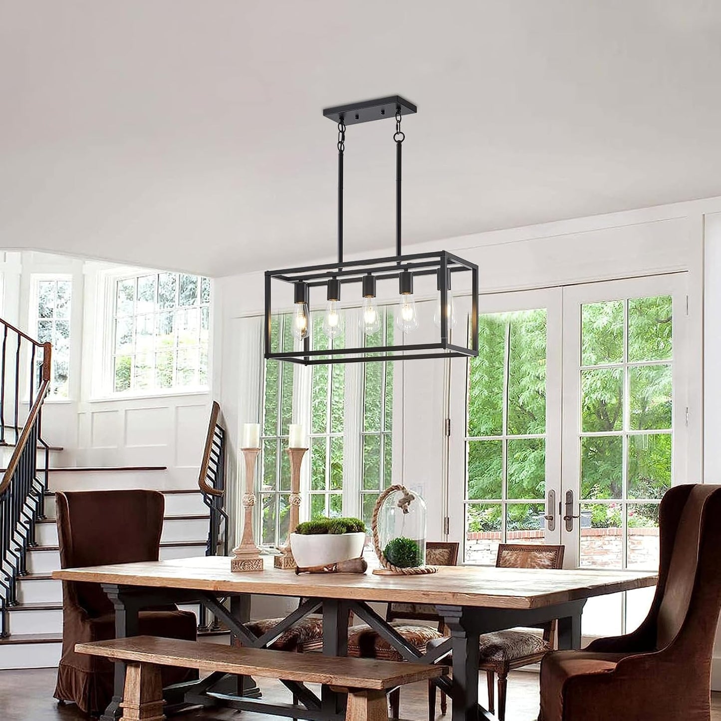Lámpara cocina 5 luces estilo granja negra colgante E26