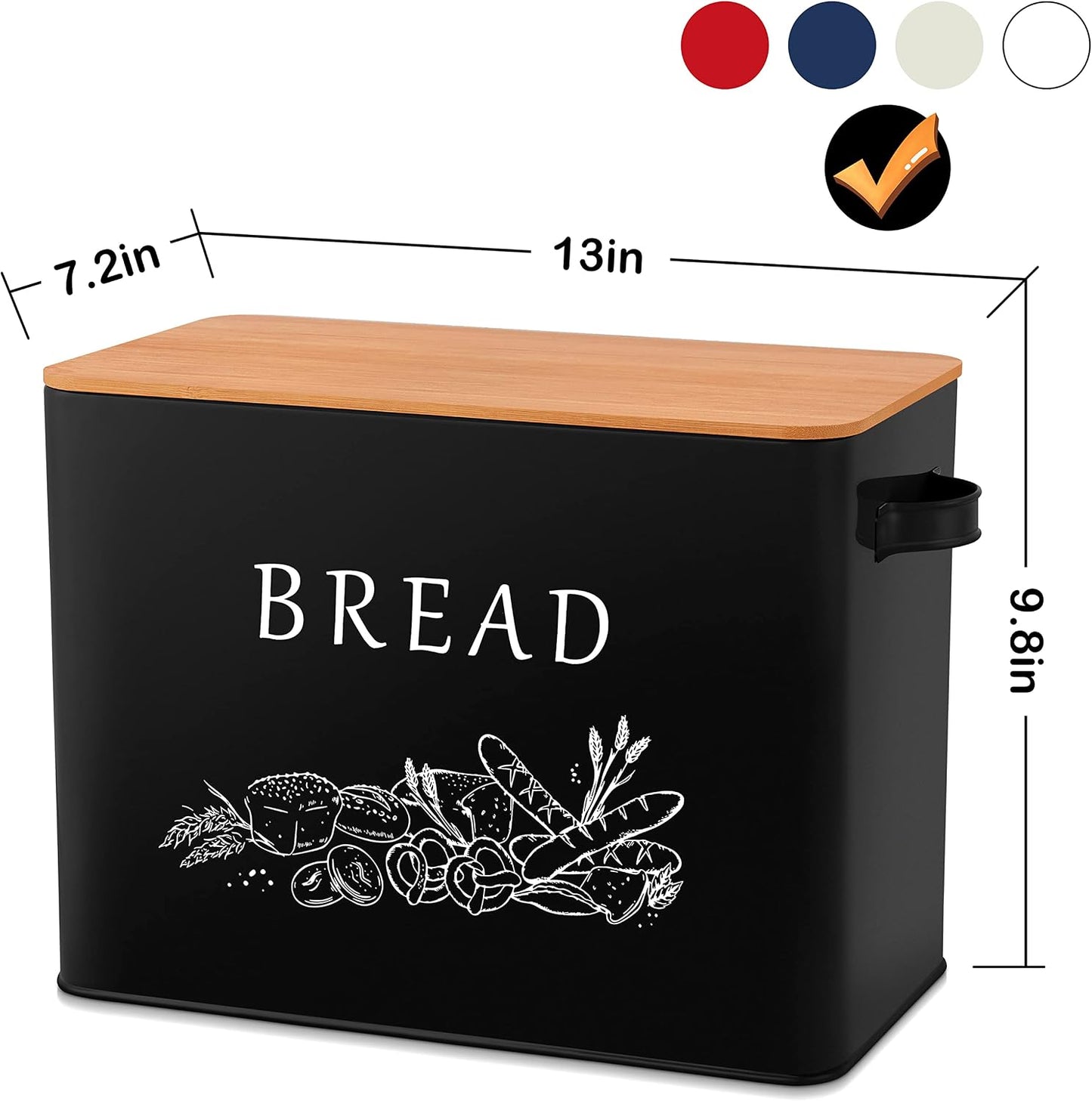 Panera metal con tapa bambú 13x7.2x9.8" color negro