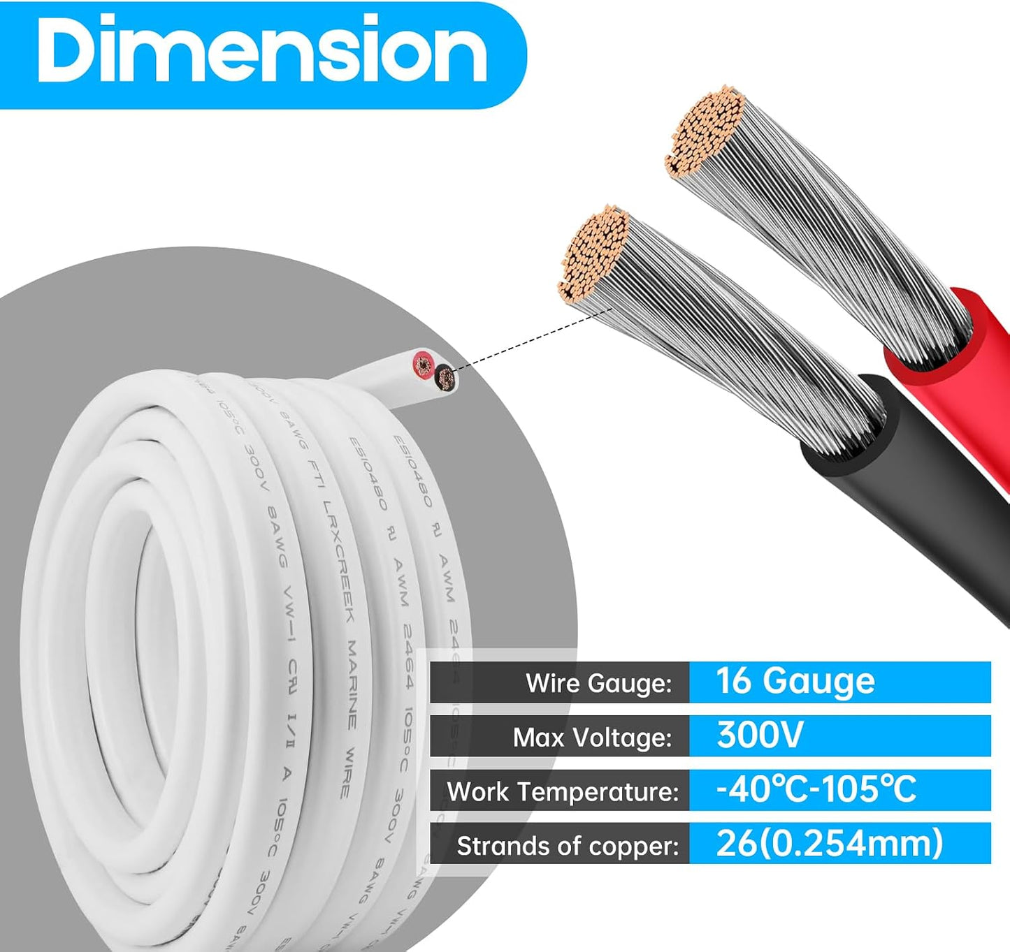 Cable marino 16 AWG dúplex 100pies cobre estañado