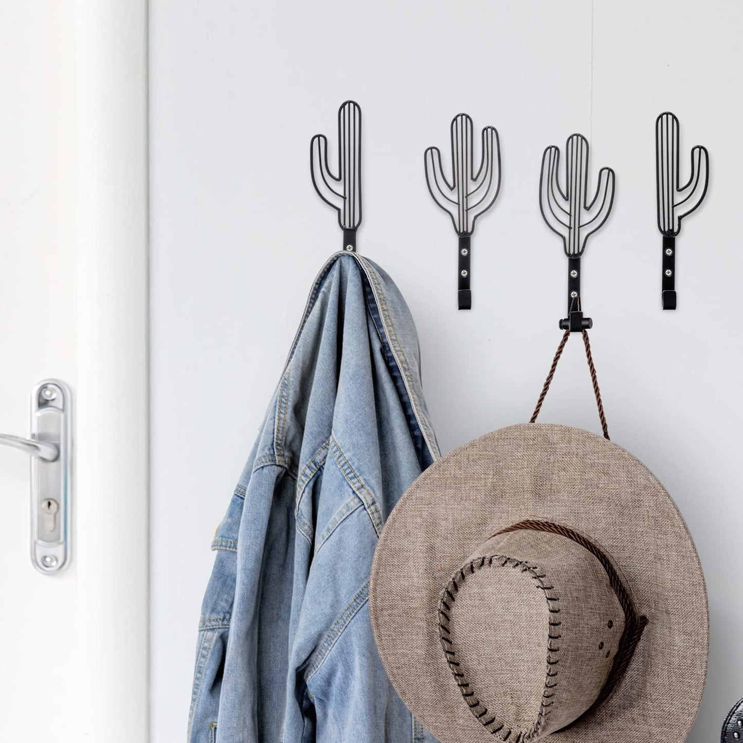 Ganchos decorativos metal negro forma cactus estilo suroeste set 4